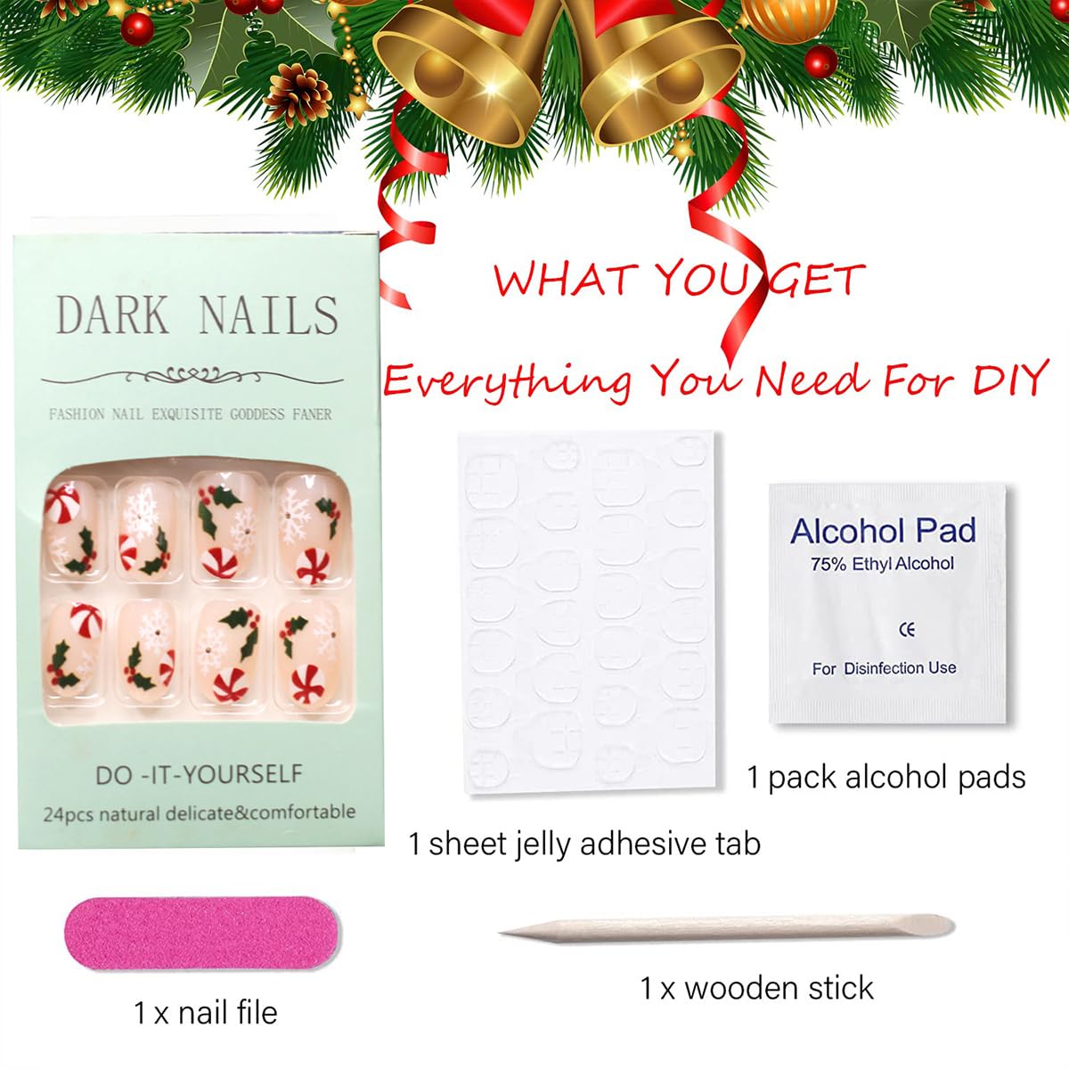 Christmas Press On Nails 24Pcs Set for Women Girls