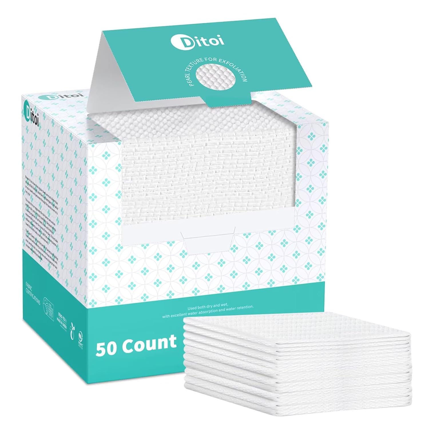 Ditoi Ultra Thick Face Towelettes XL 50 Count 10x12 Pearl-textured