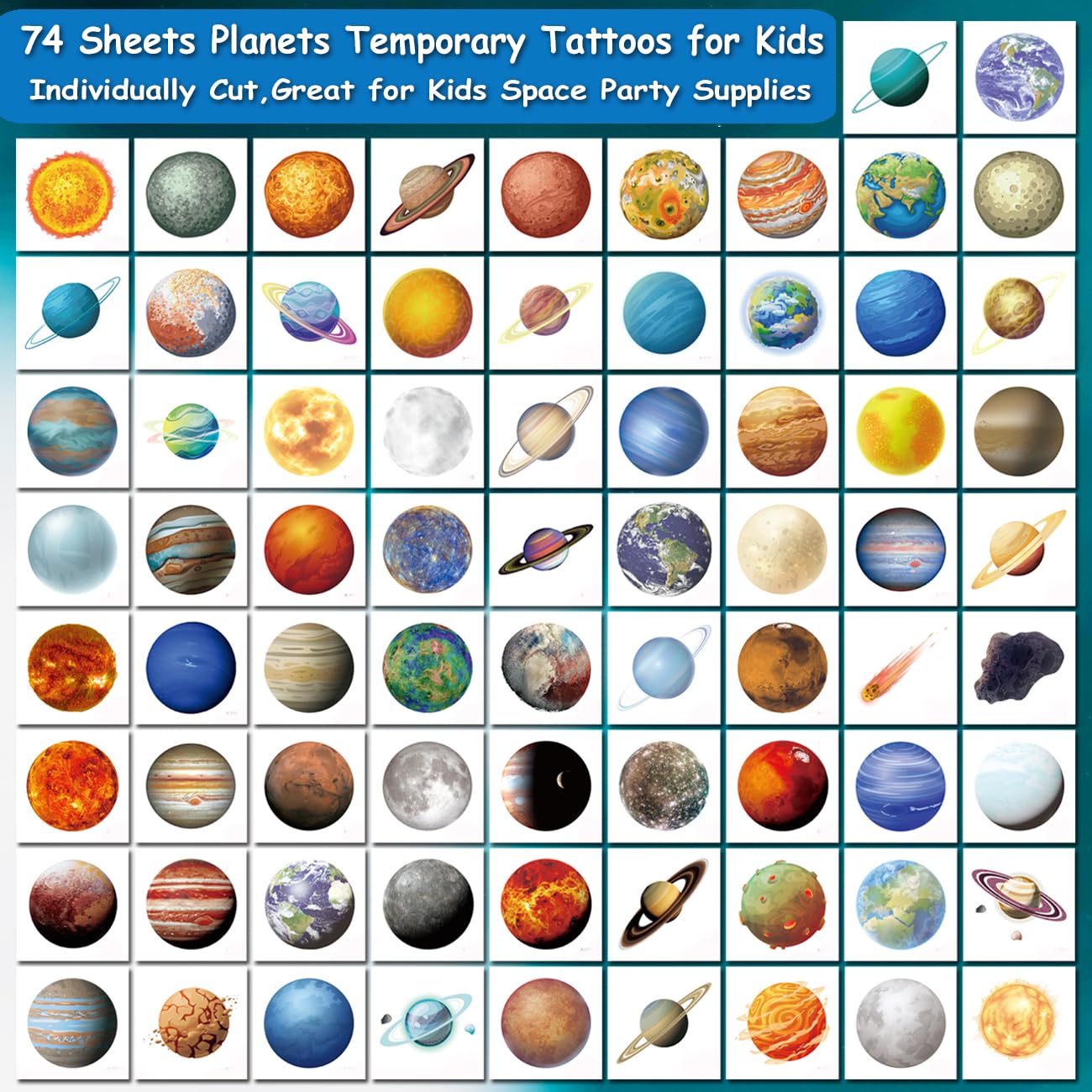 Planets Temporary Tattoos for Kids Party Supplies - 74 Styles