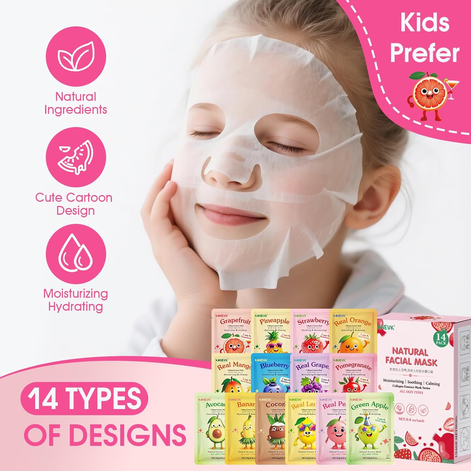 14 Pack Fruit Face Masks Skincare Set for All Ages