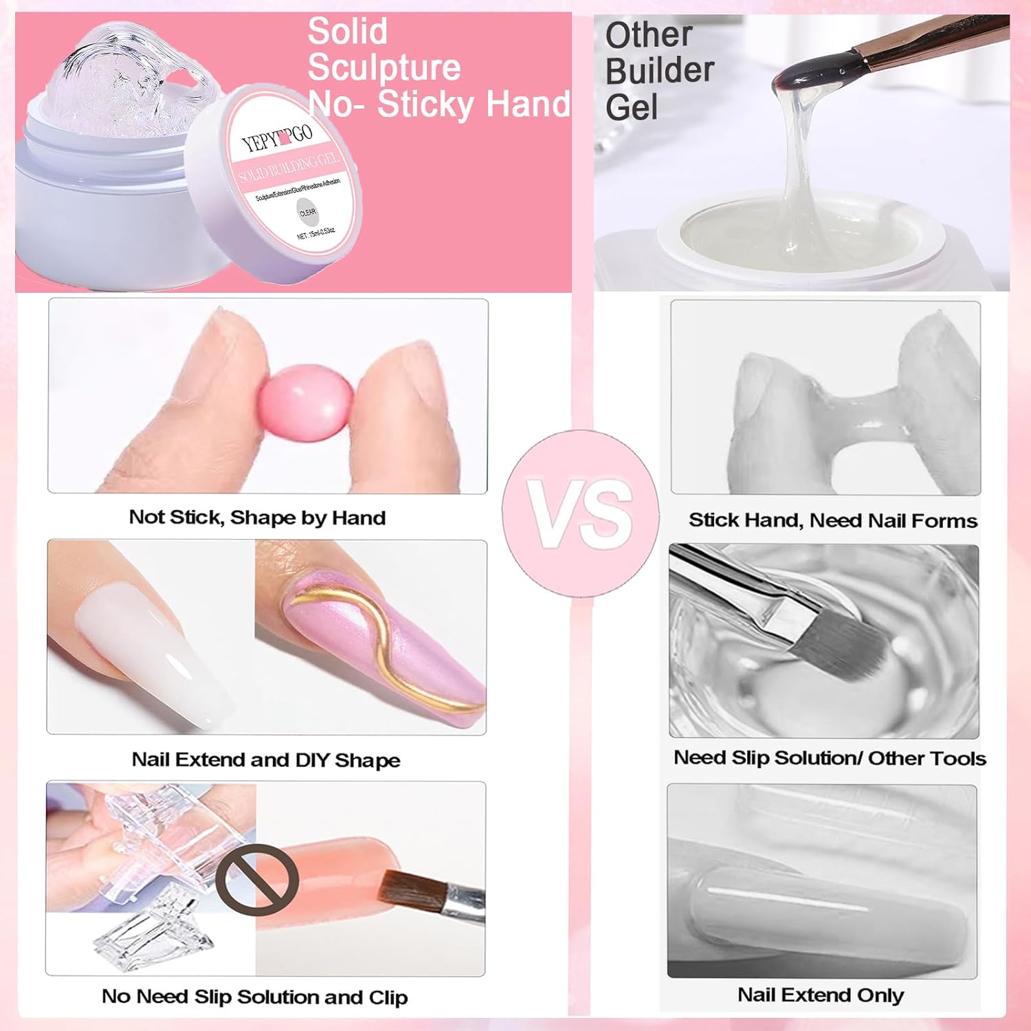 YEPYEPGO Solid Builder Gel for Nails 2pcs Set