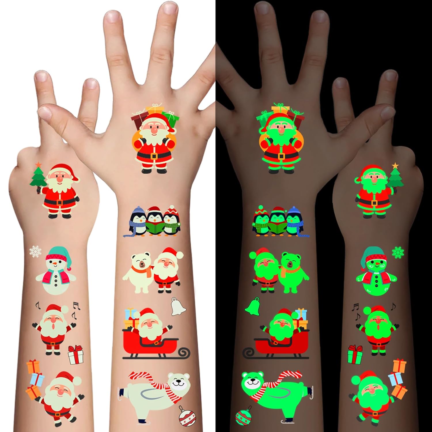 Luminous Christmas Temporary Tattoos for Kids 120 Piece Set
