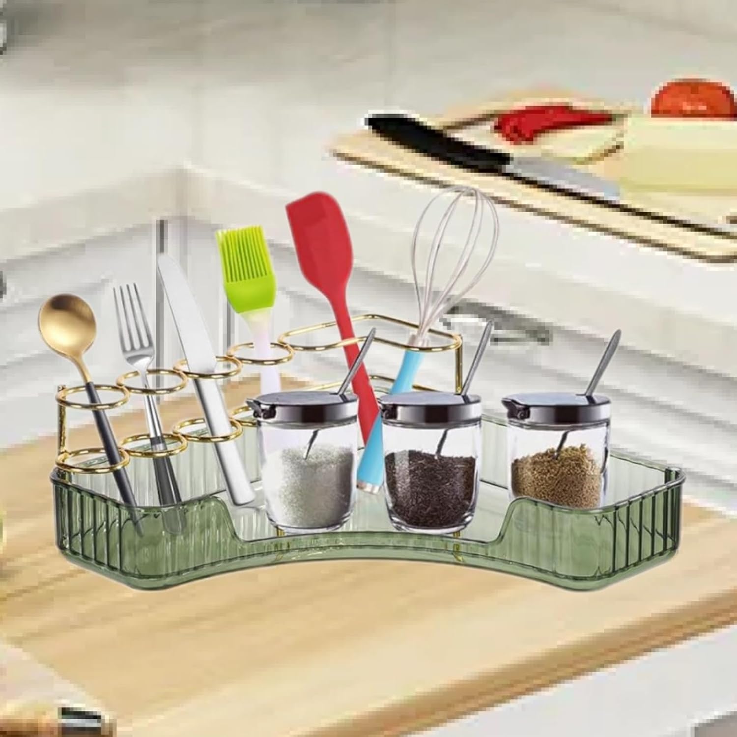 Makeup Organizer for Vanity Corner Storage Shelf Green