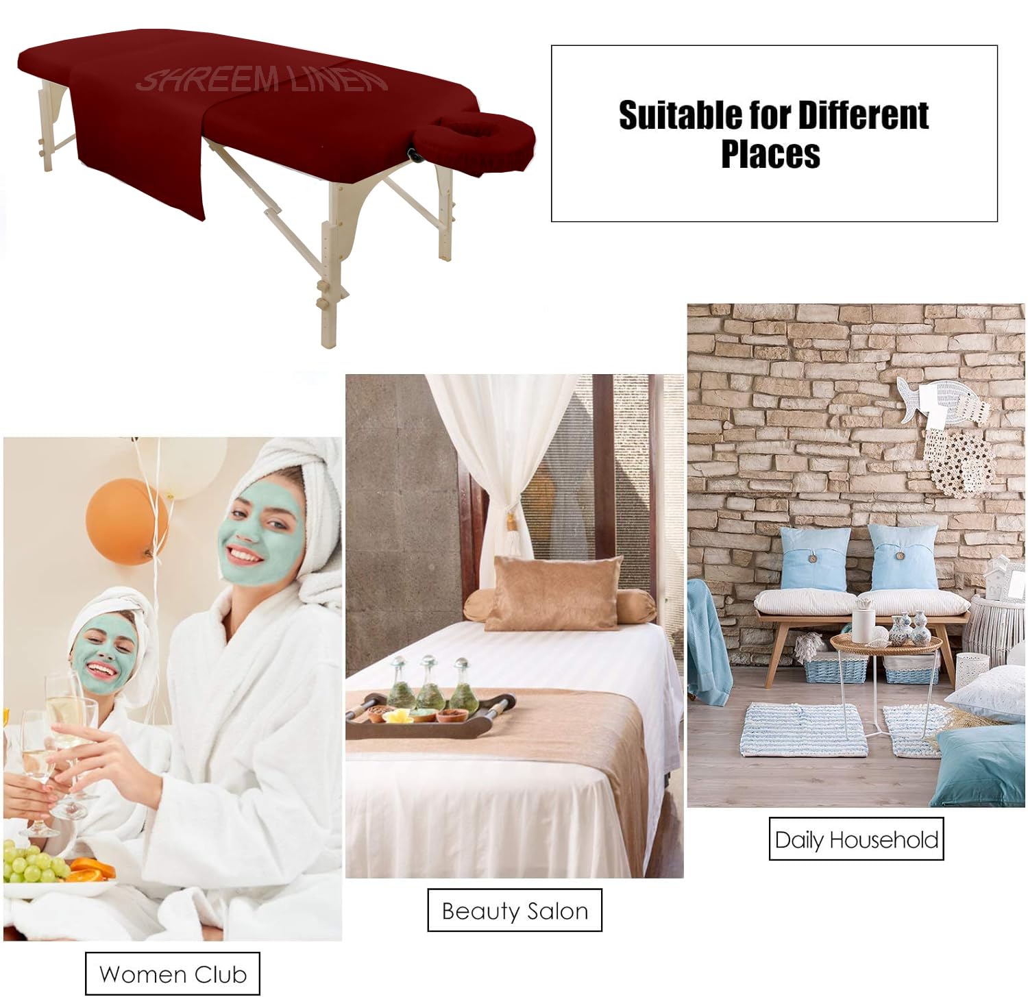 Burgundy Microfiber Massage Sheet Set - 3 Piece for Spa and Salon