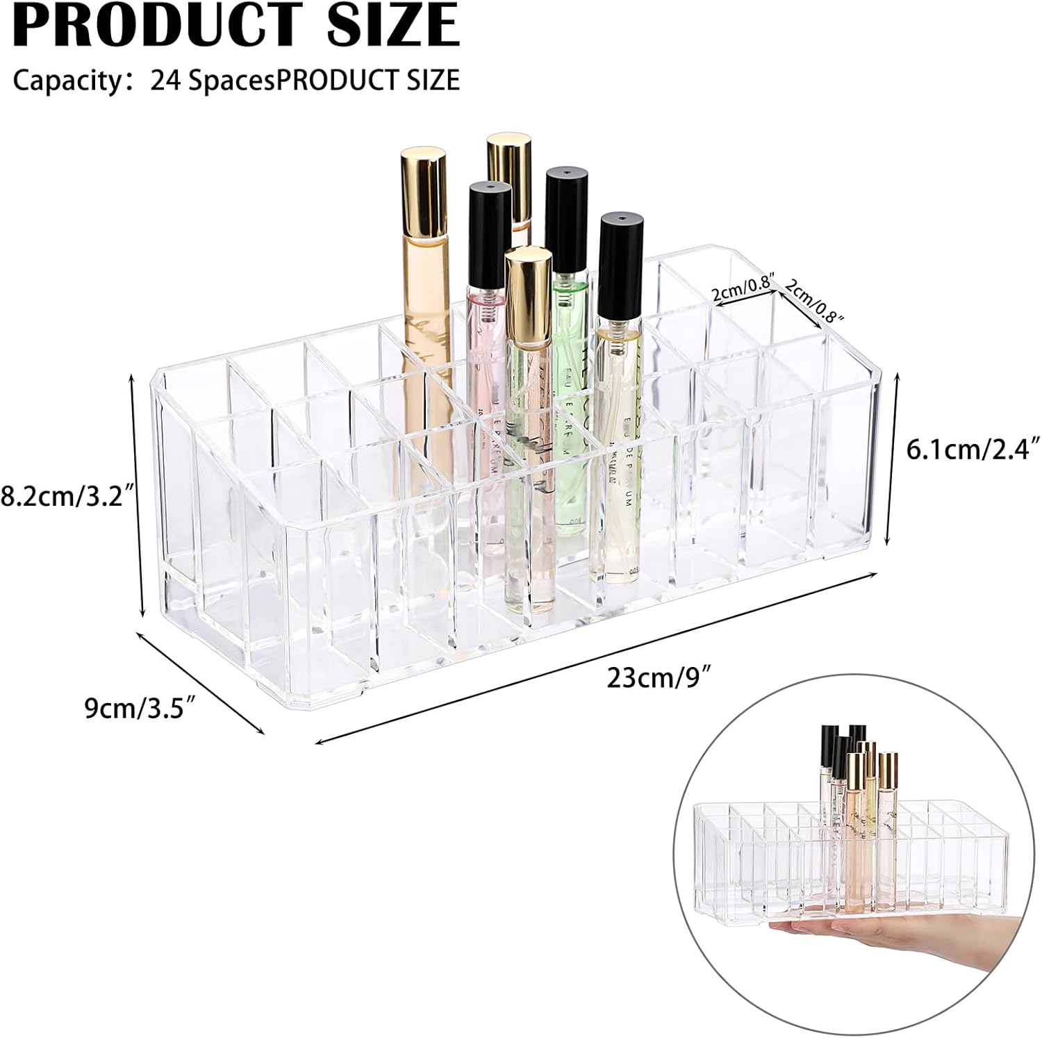 ELLDOO Rollerball Perfume Organizer 24 Space Clear Acrylic Display Case