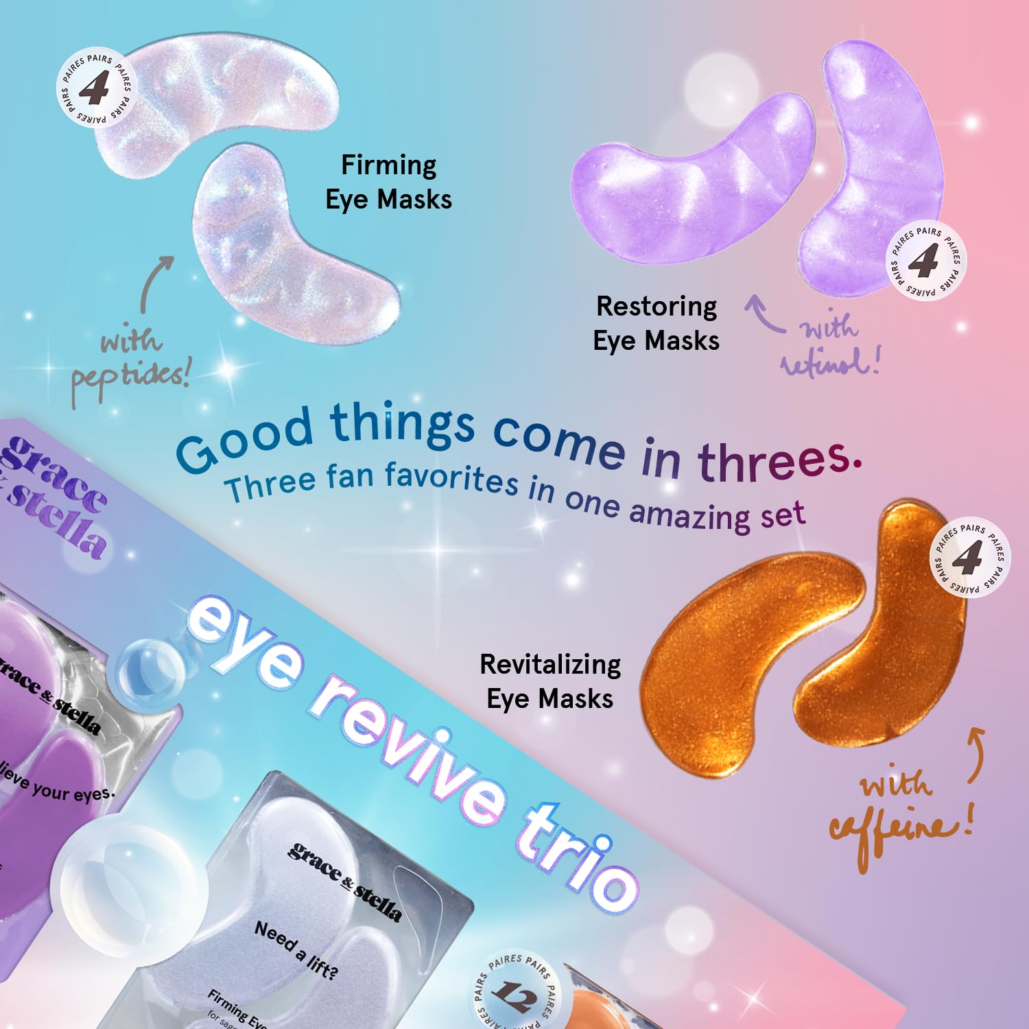 Grace Stella Under Eye Patches 12 Pairs - Dark Circles Puffiness Eye Masks