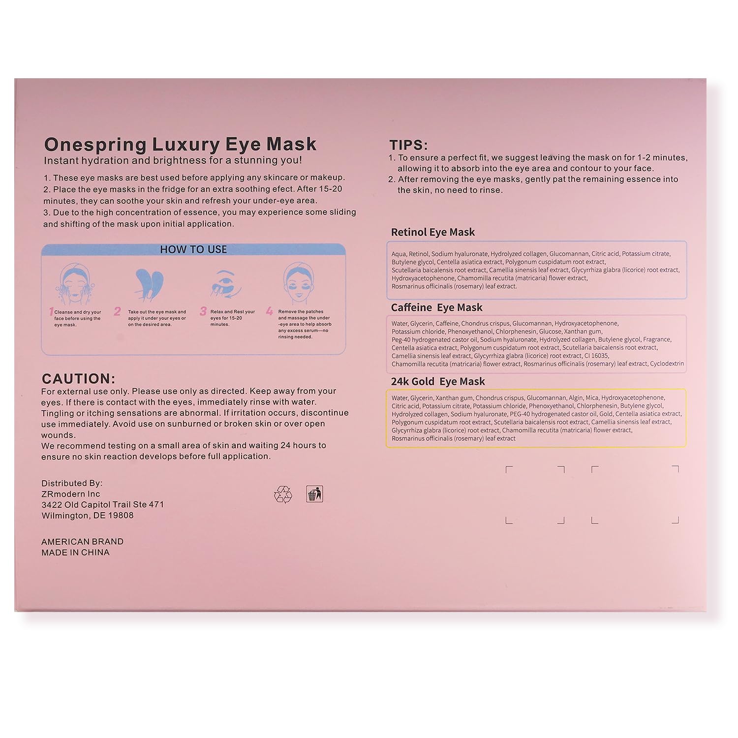 Eye Masks 24 Pairs - Caffeine 24K Gold and Retinol Under Eye Patches