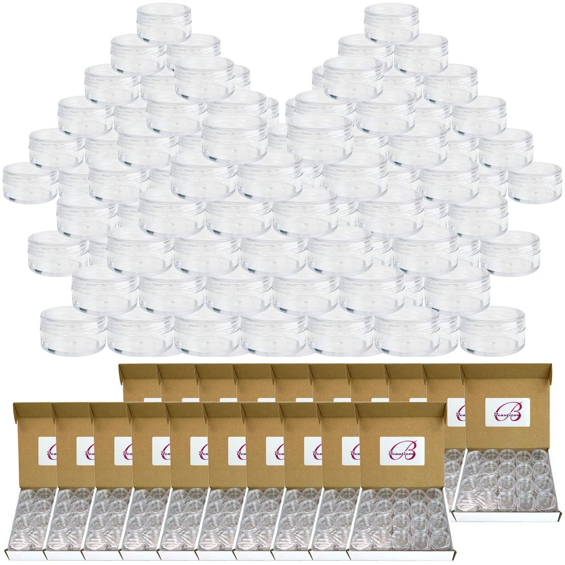 Beauticom 10G Clear Round Jars with Screw Cap - 1000 Pieces BPA Free