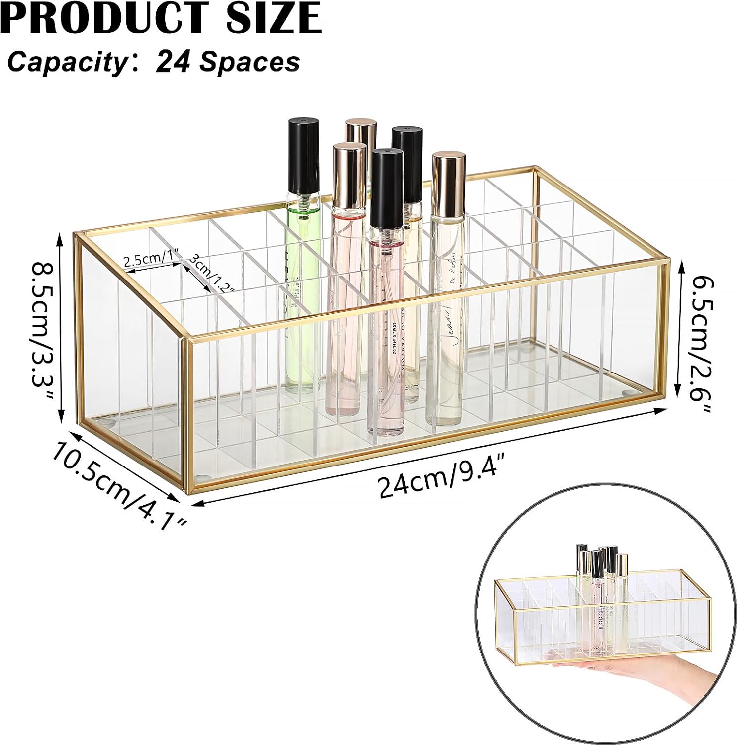 ELLDOO Rollerball Perfume Organizer 24 Acrylic Storage Case