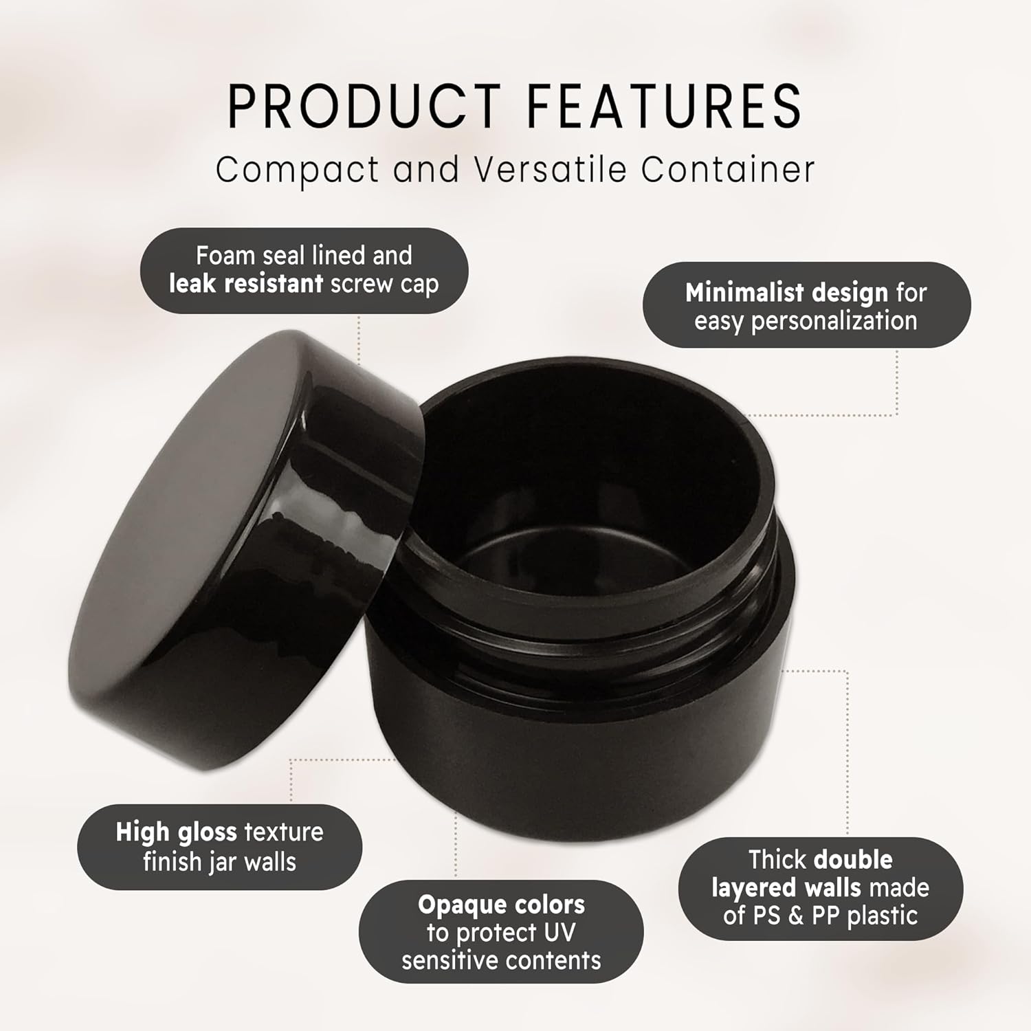 PANA Beauticom 96 Piece Black Plastic Jar Set