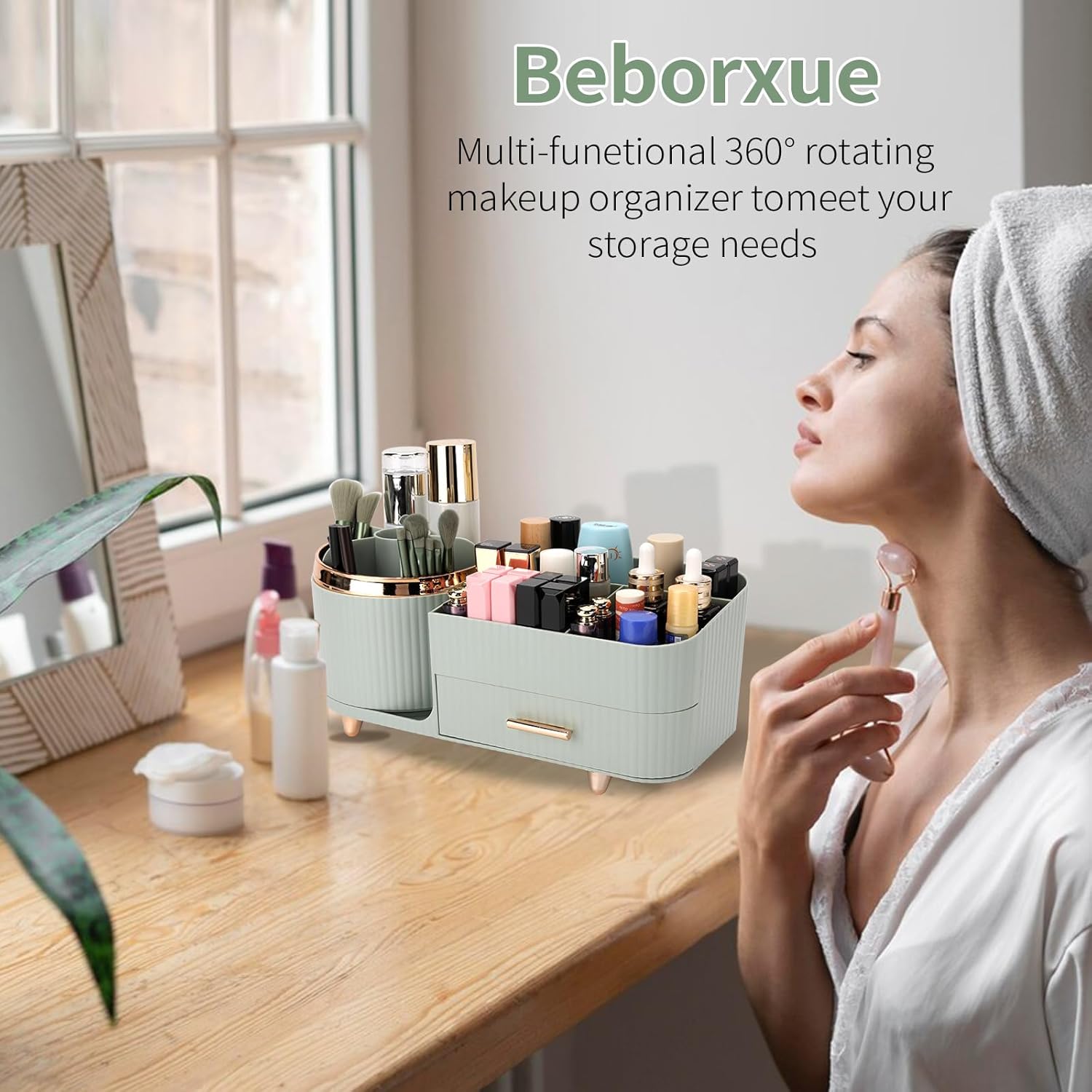 Molutsody Makeup Organizer with Drawers Green