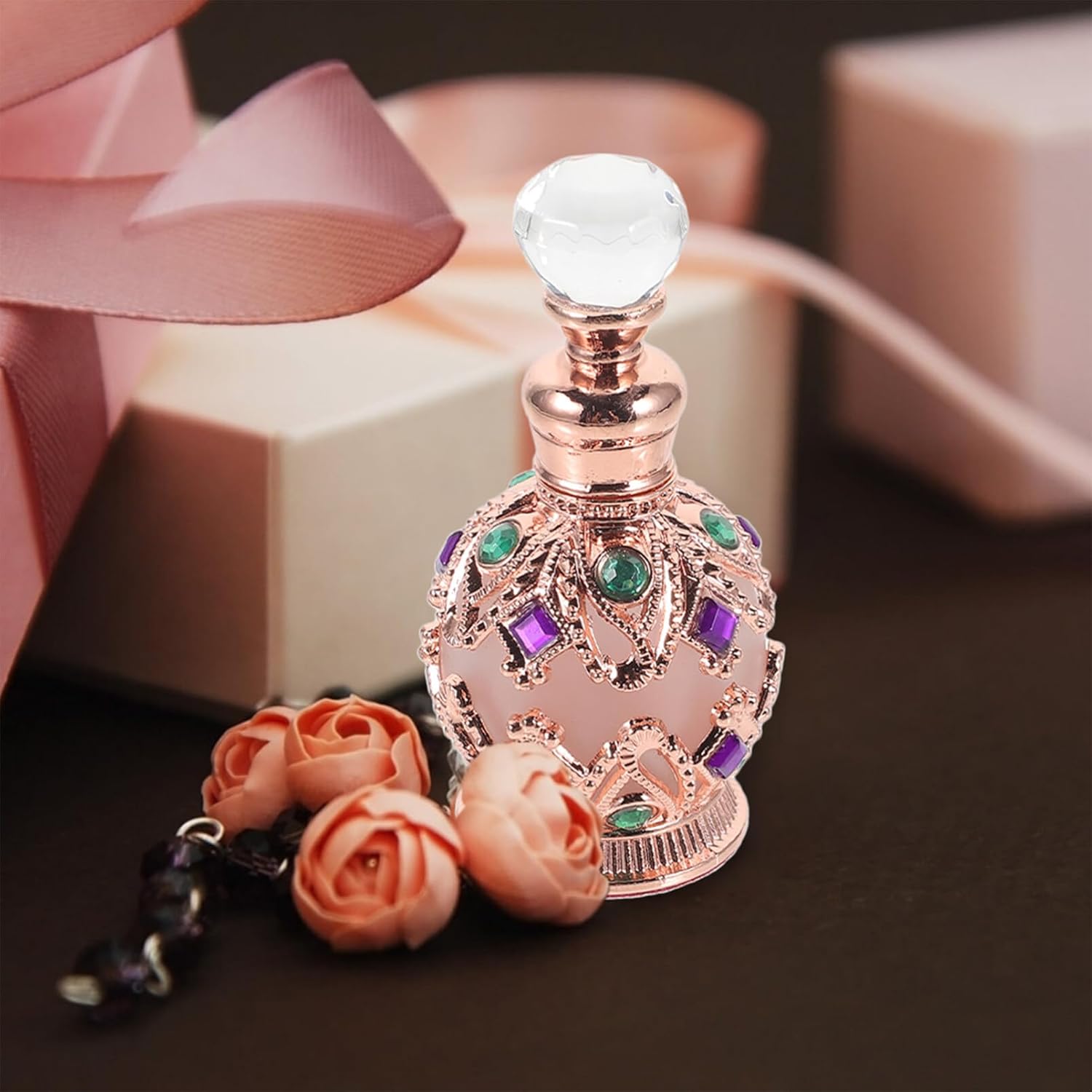 Vintage Rose Gold Glass Perfume Bottle Refillable