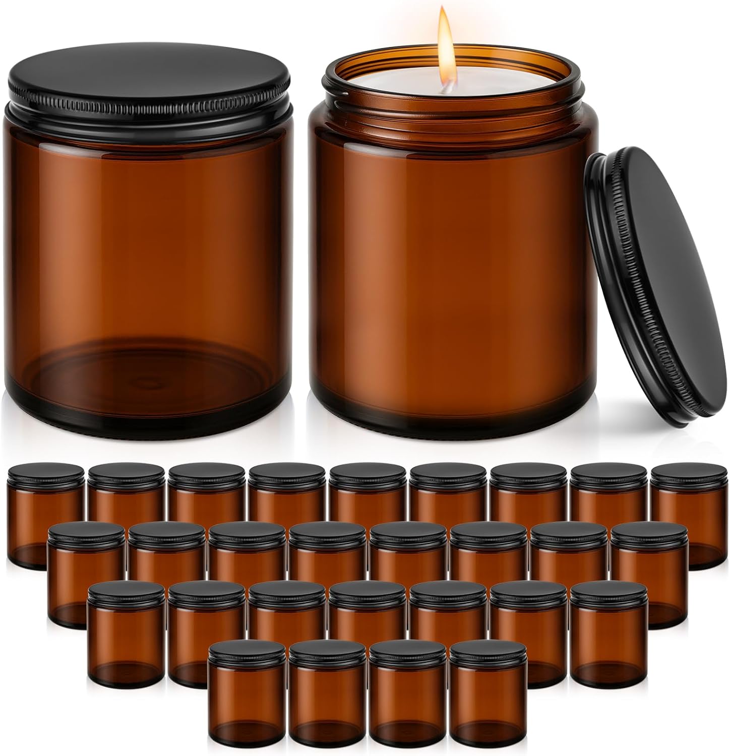 8oz Amber Glass Jars with Lids 30 Pcs