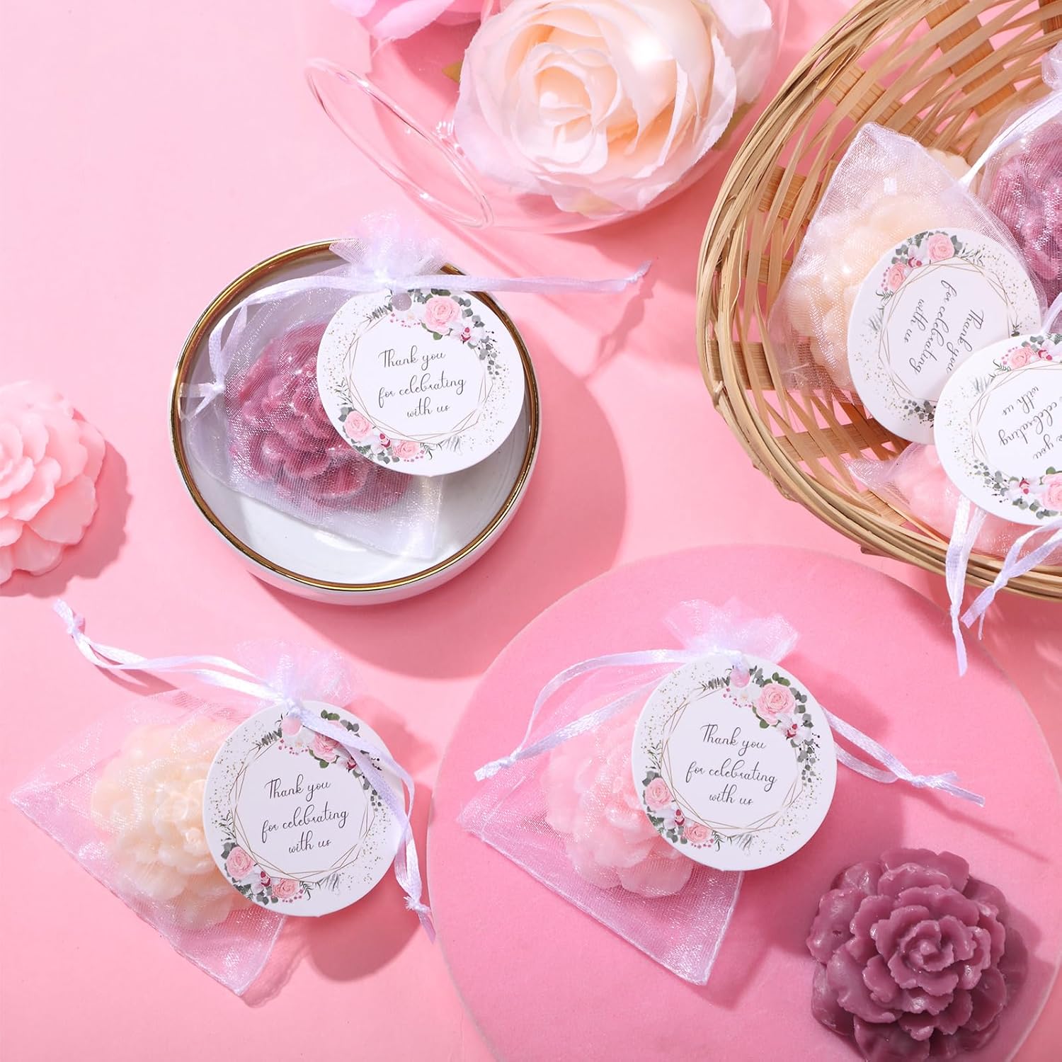 Demissle 24 Piece Rose Flower Soap Gift Favor Set