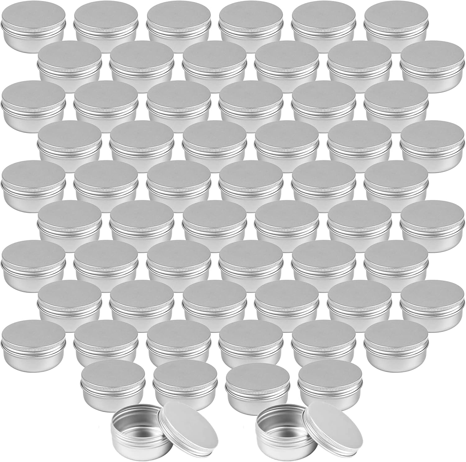Foraineam 60 Pack Round Aluminum Lip Balm Tins with Screw Top - Silver