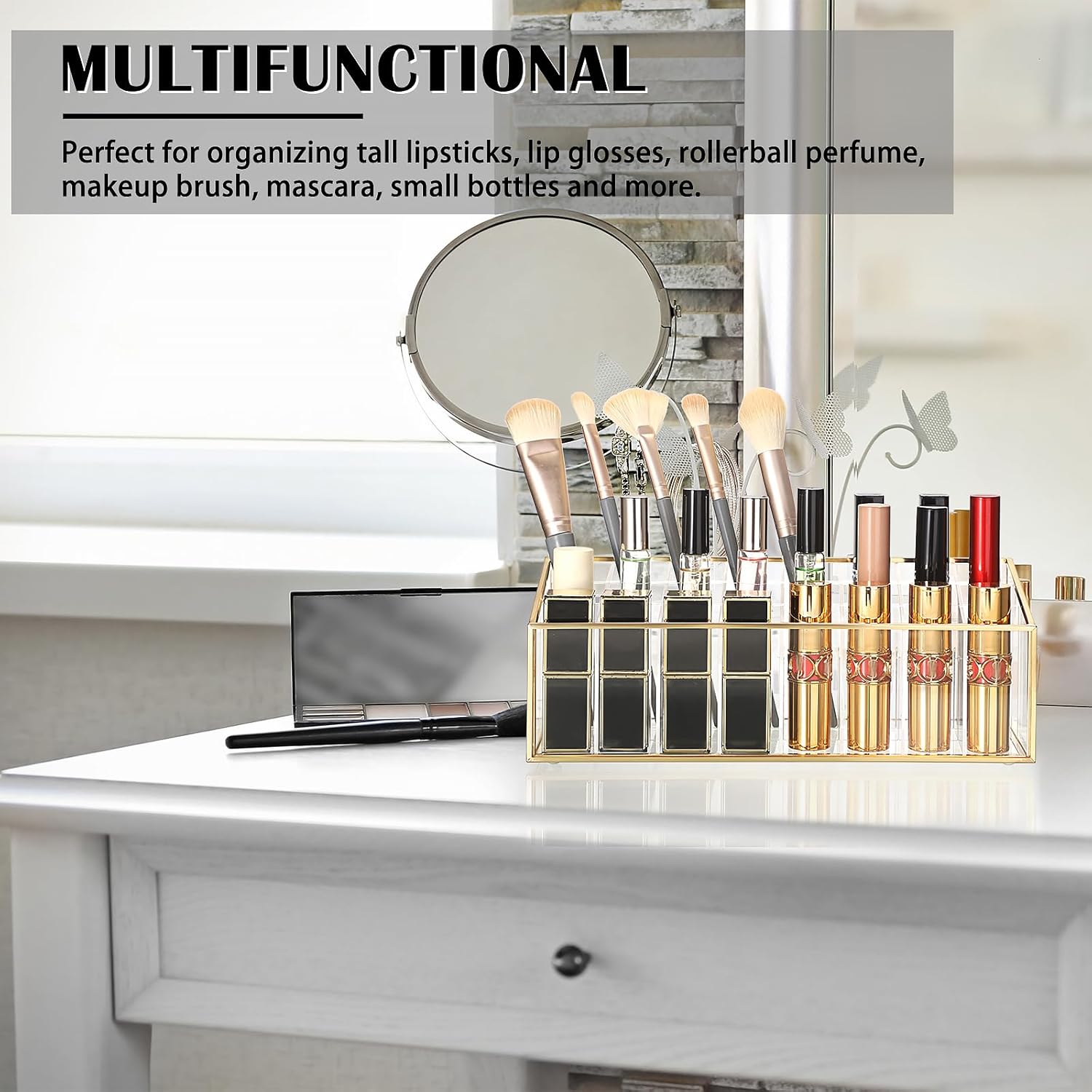 ELLDOO Rollerball Perfume Organizer 24 Acrylic Storage Case