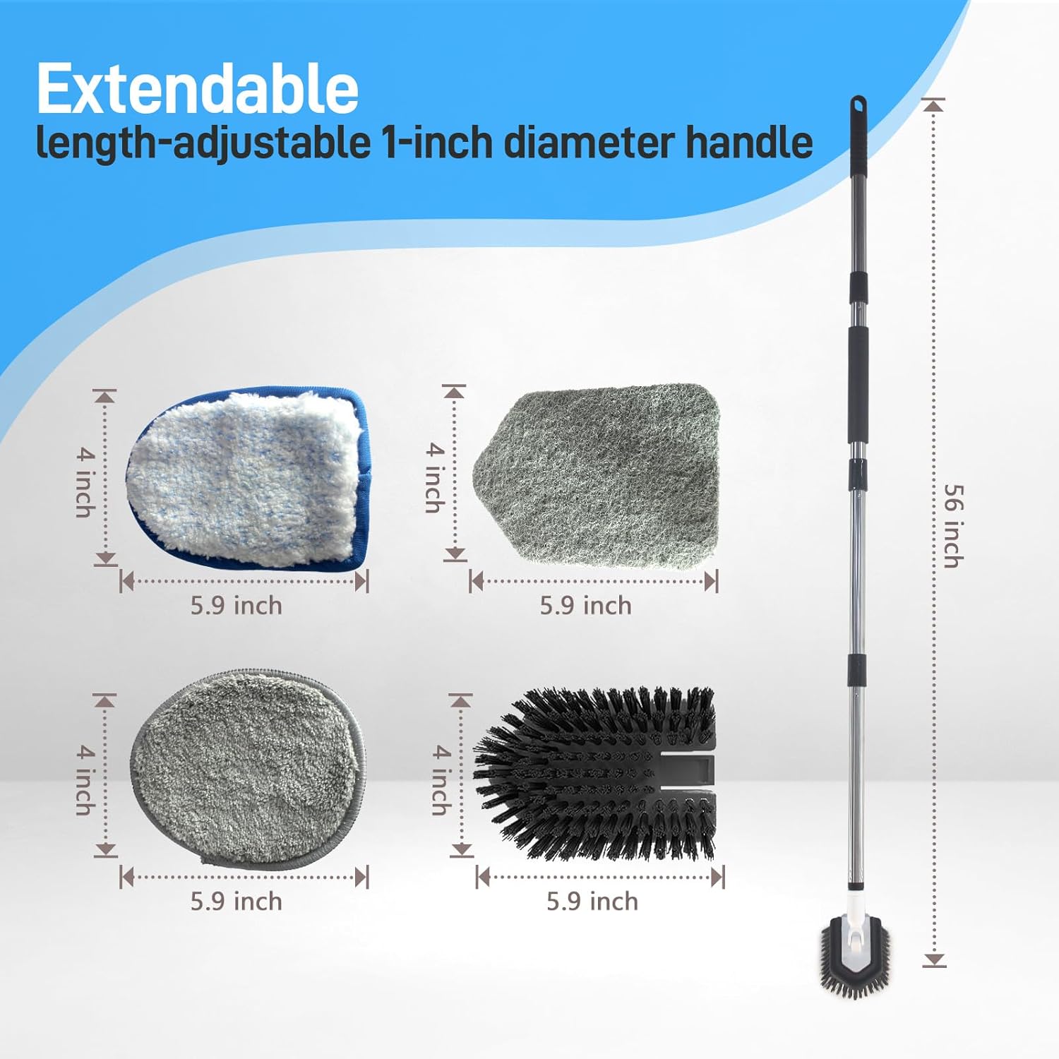 FRAXIR 5 In 1 Tile Tub Scrubber Brush with Adjustable Handle