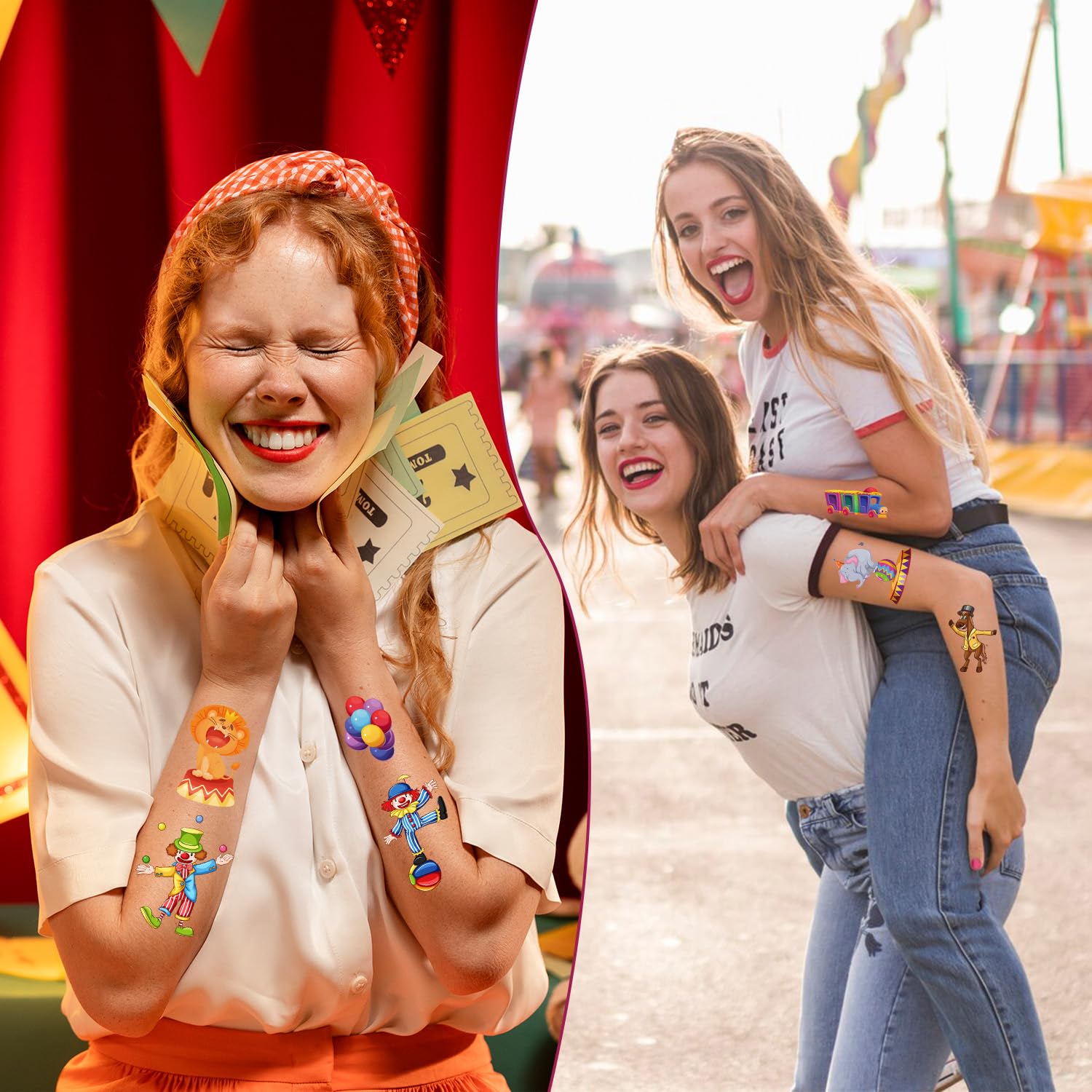 Carnival Circus Temporary Tattoos with 200 Sticker Designs