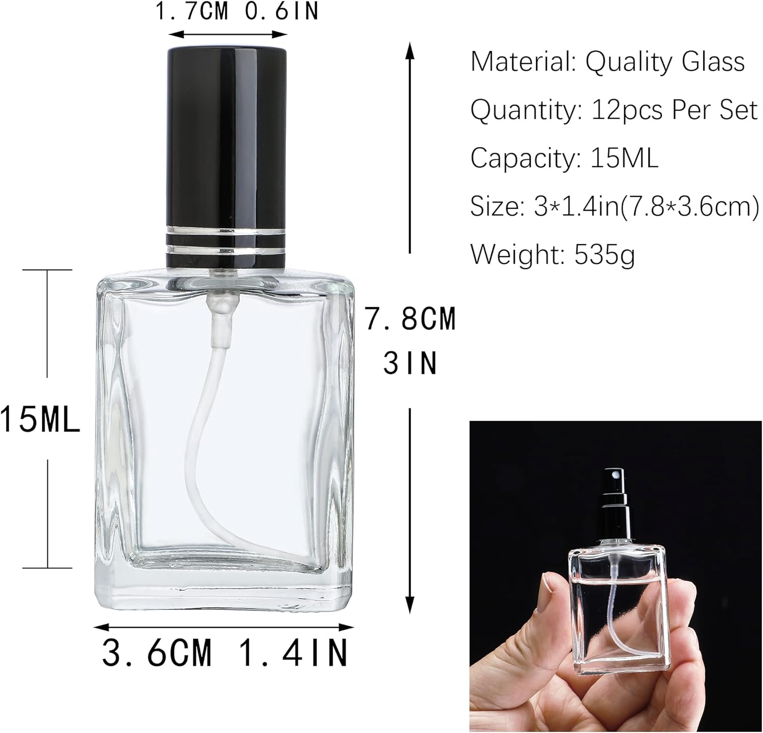 YU FENG 12Pcs Clear Refillable Perfume Bottle Set