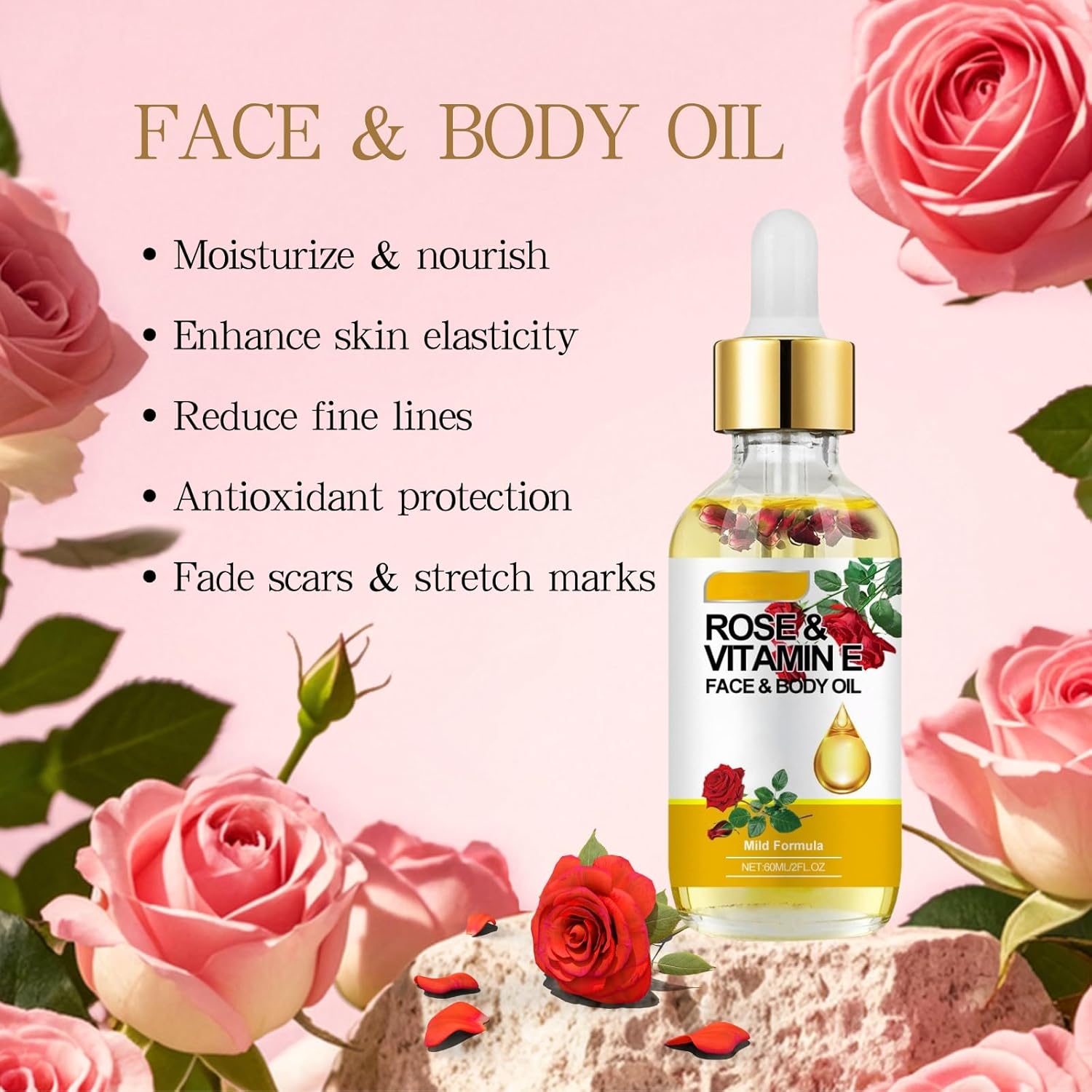 2 Pcs Rose and Vitamin E Oil for Skin Care