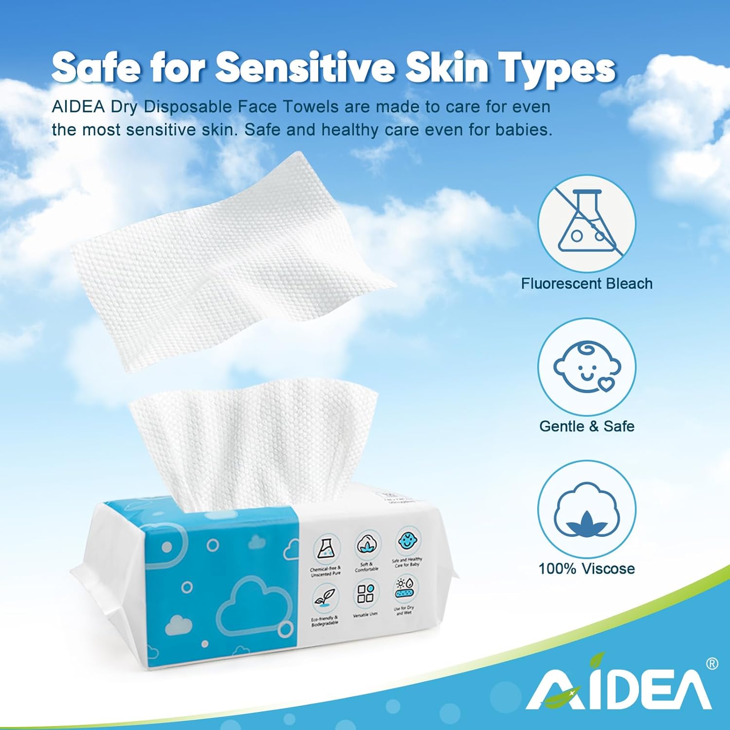 AIDEA Face Towels 600 Ct Disposable Wipes for Sensitive Skin