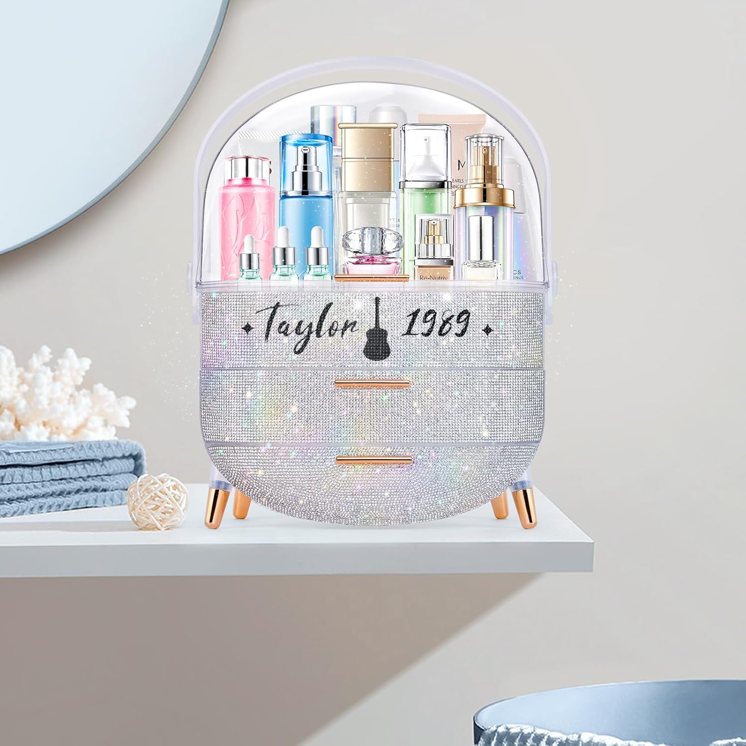 Teen Girls Makeup Organizer with Clear Compartment and Drawers