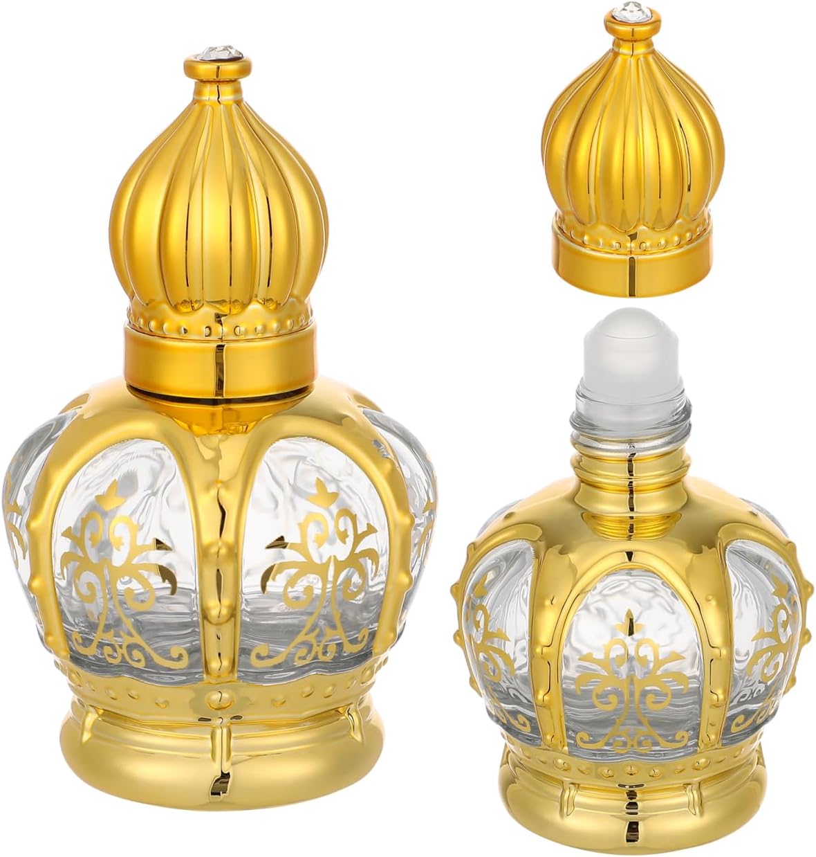 2pcs Mini Arabic Crystal Glass Roller Bottles 15ml Gold Refillable