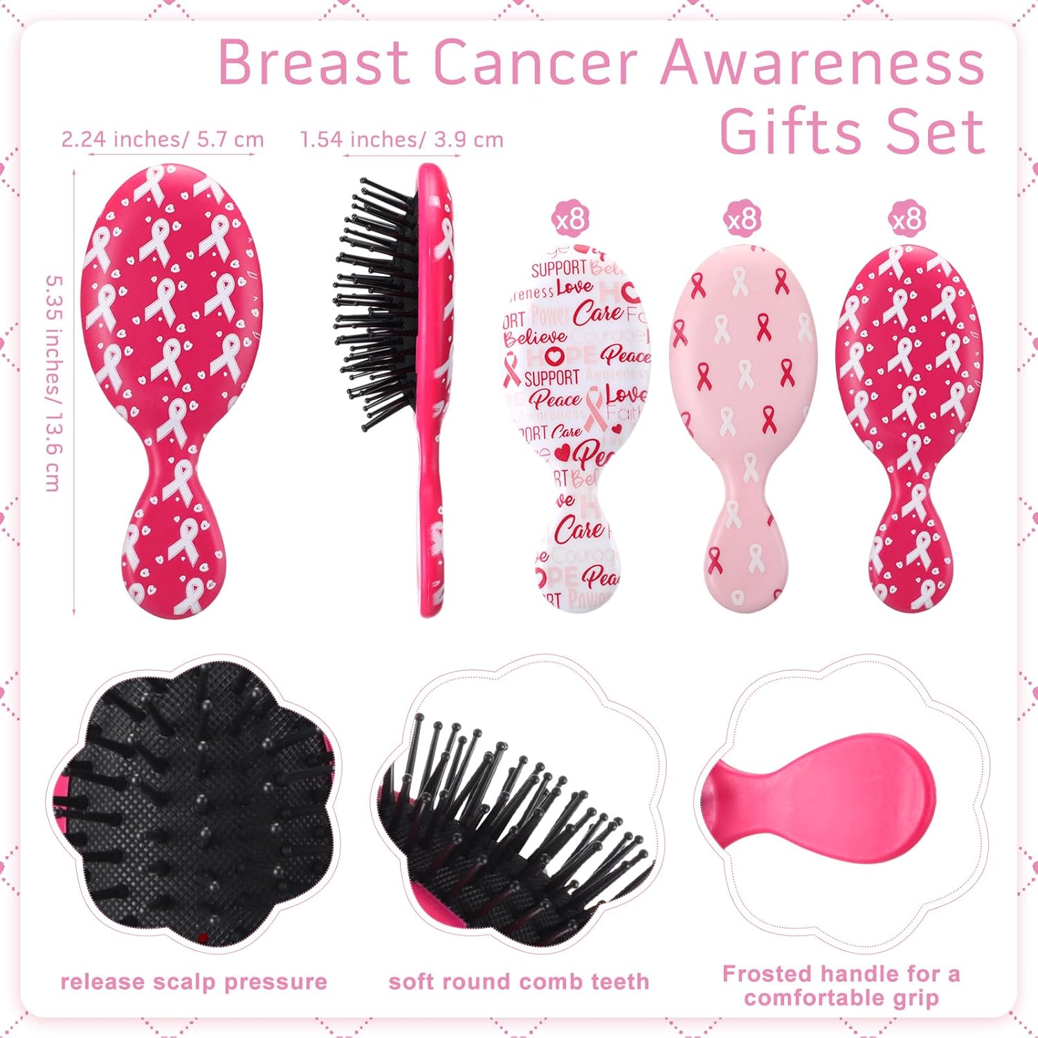 24 Piece Breast Cancer Awareness Gift Set with Pink Ribbon Hairbrush