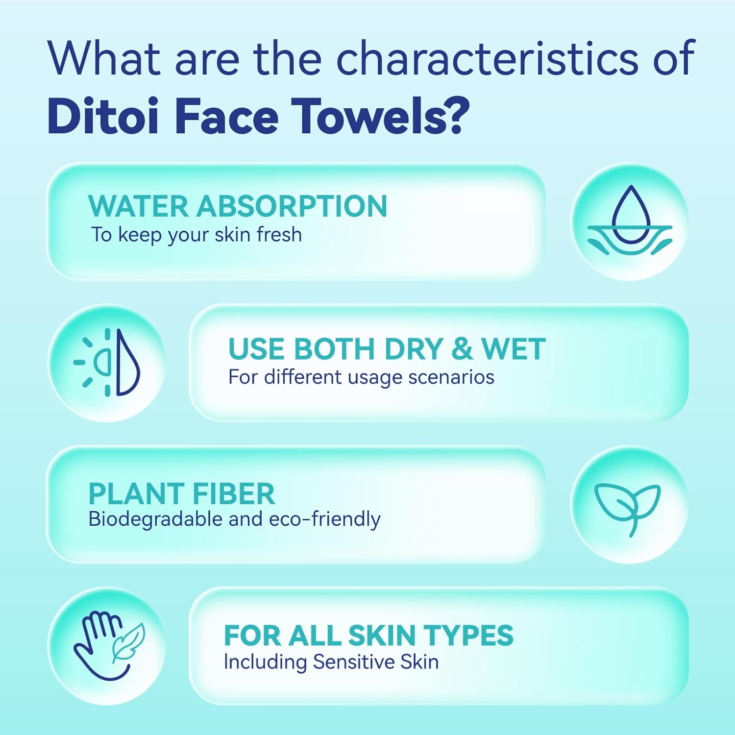 Ditoi Ultra Thick Face Towelettes XL 50 Count 10x12 Pearl-textured