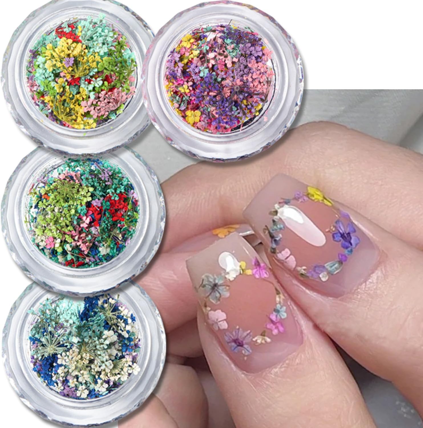 Spring Dried Flowers Nail Art Stickers Kit for Women