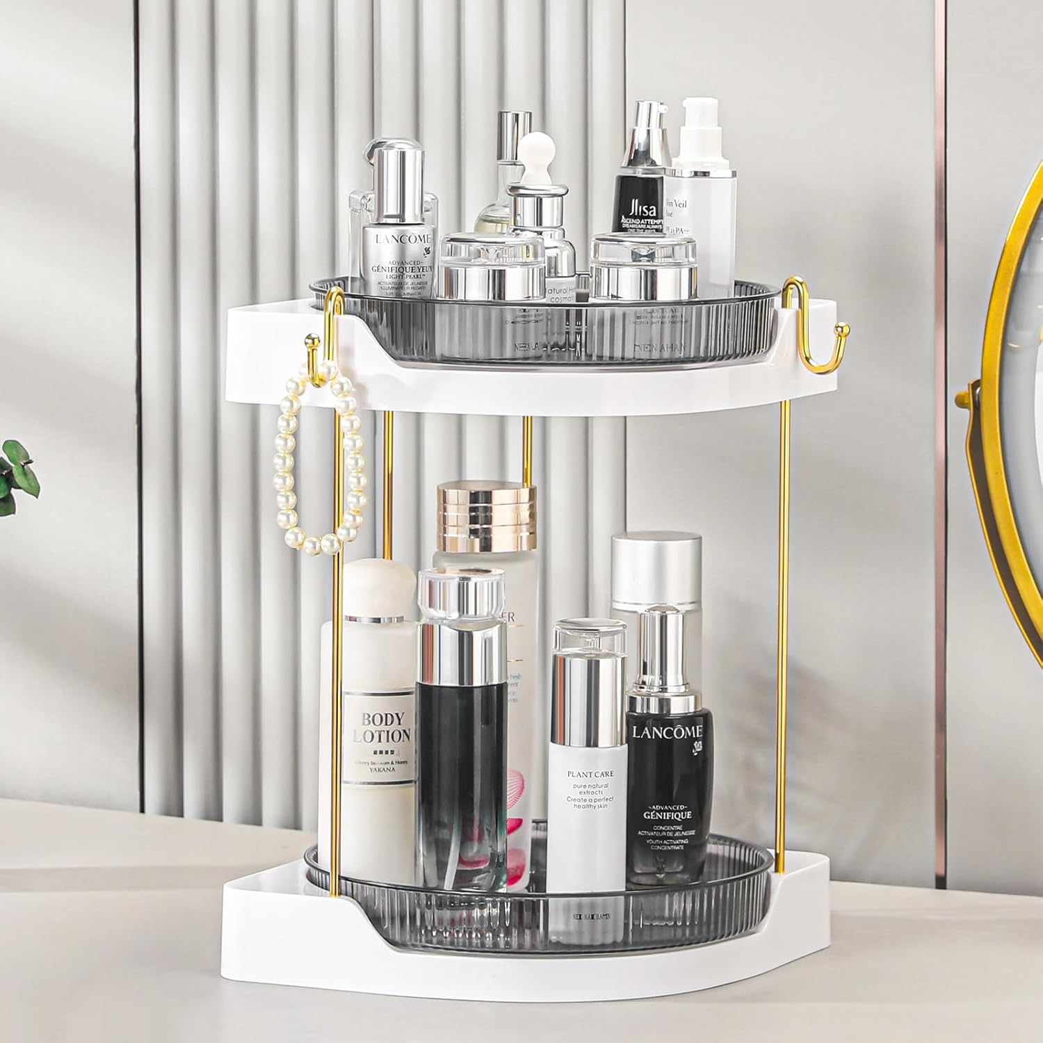 Corner Bathroom Organizer Rotating Shelf for Skincare Makeup Vanity