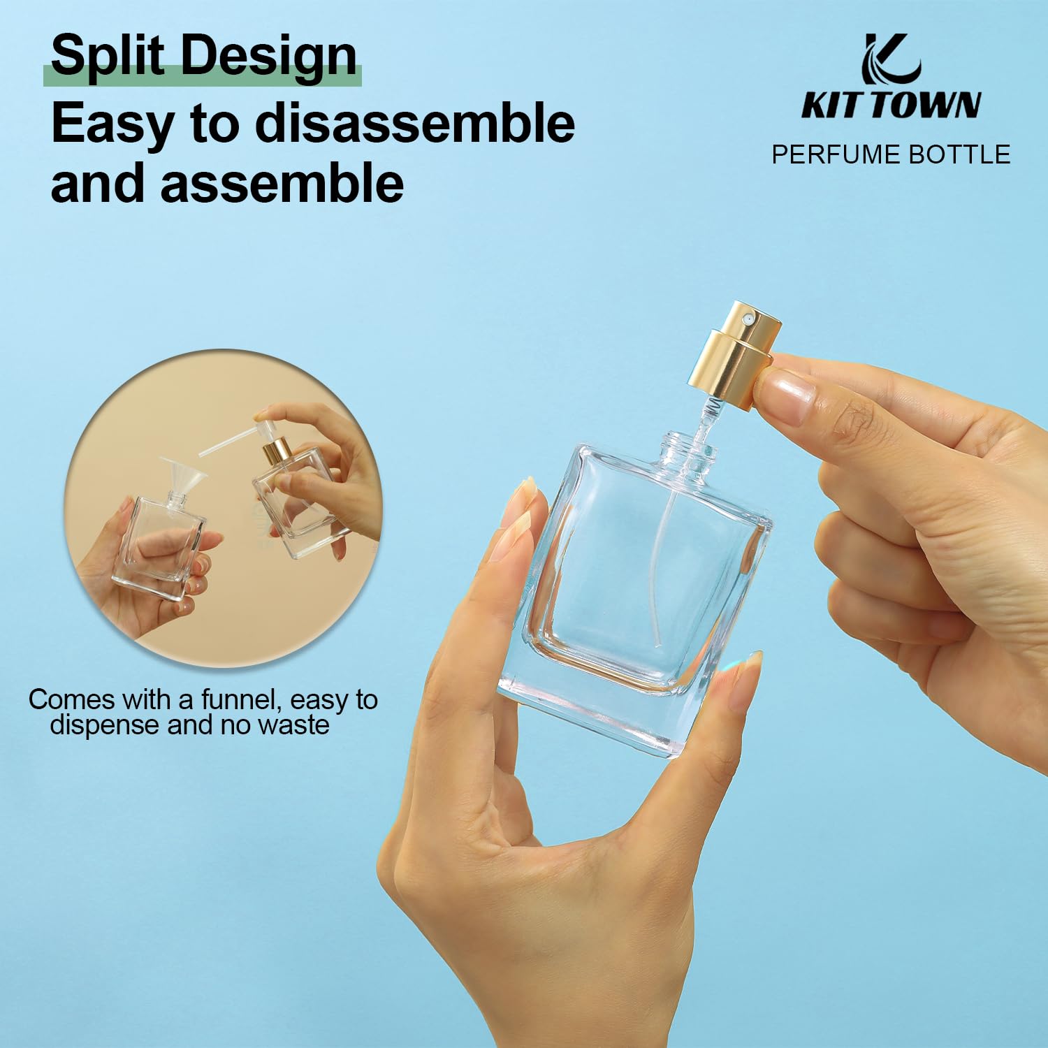 Refillable Perfume Bottle 2 Pack Glass Spray Bottle 50ml 17oz