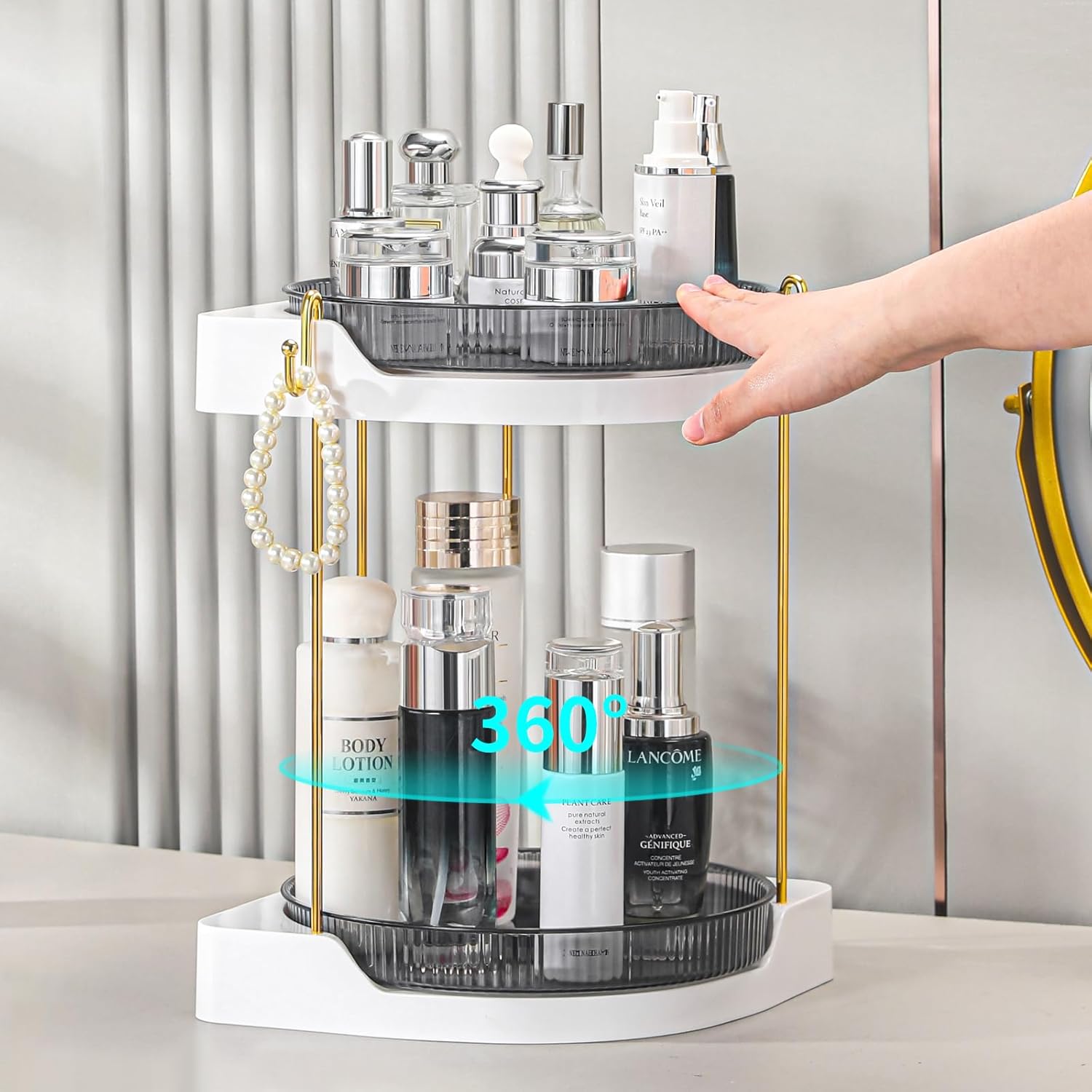 Corner Bathroom Organizer Rotating Shelf for Skincare Makeup Vanity