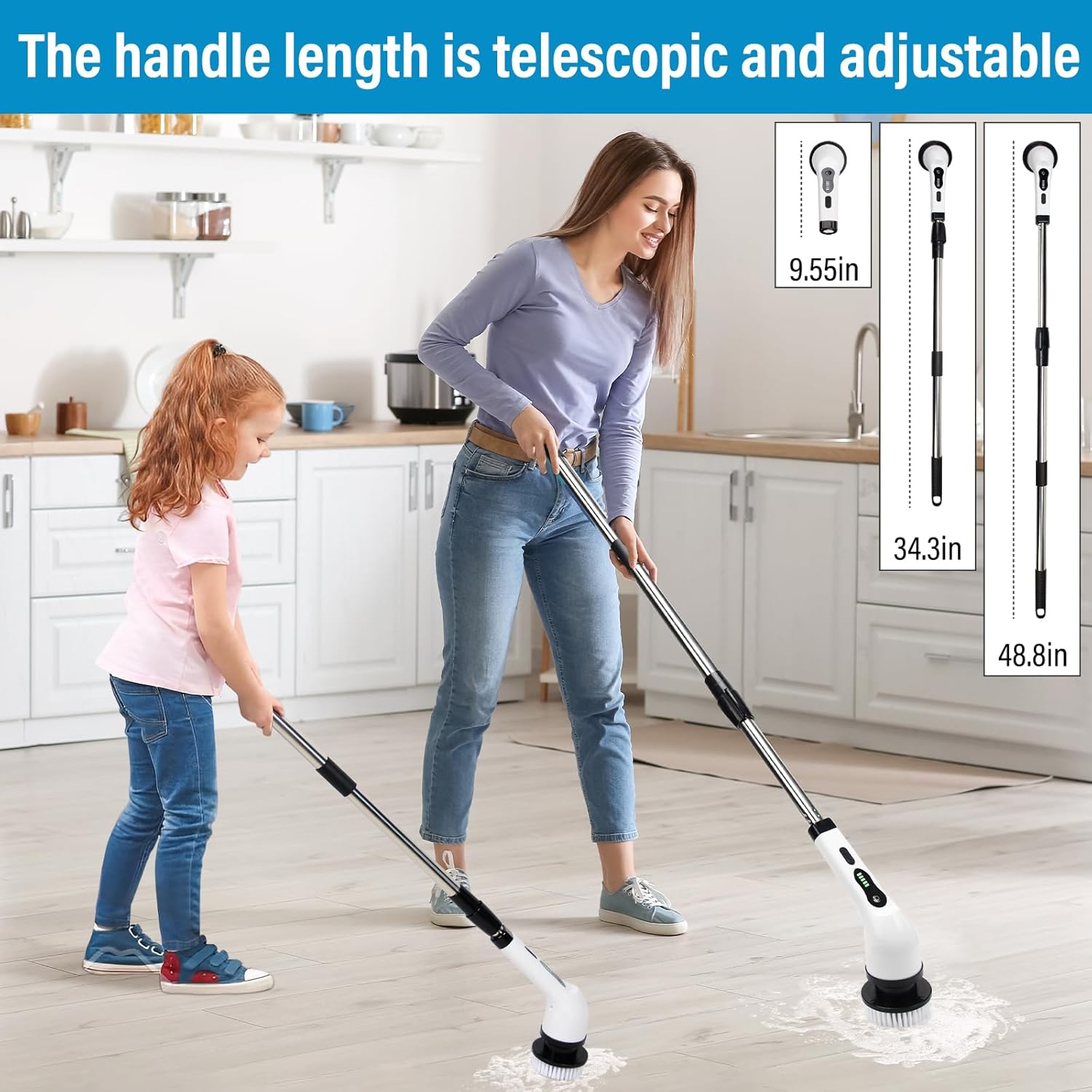 Sayene Electric Spin Scrubber with 9 Brush Heads and 3-Section Handle
