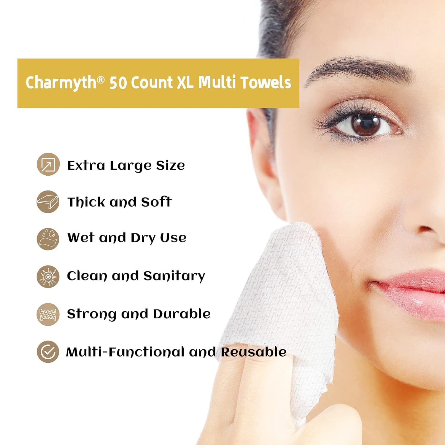 Charmyth Disposable Face Towels XL 50 Count Extra Thick Ultra Soft