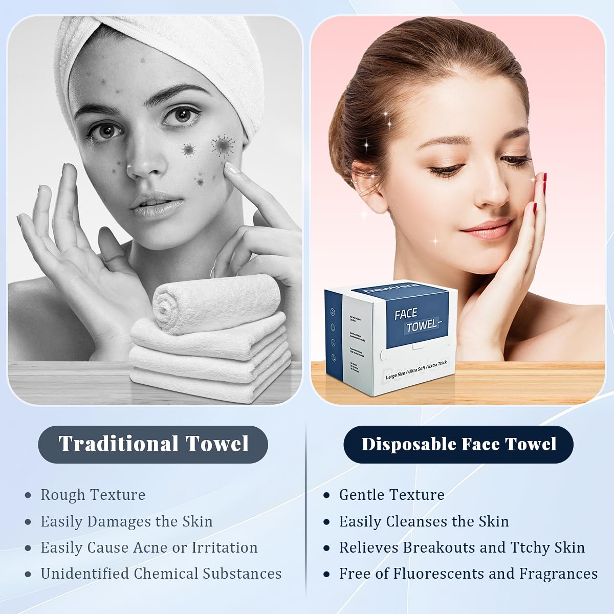 DewVera Disposable Face Towel 10x12 Ultra Soft Thick Washcloth