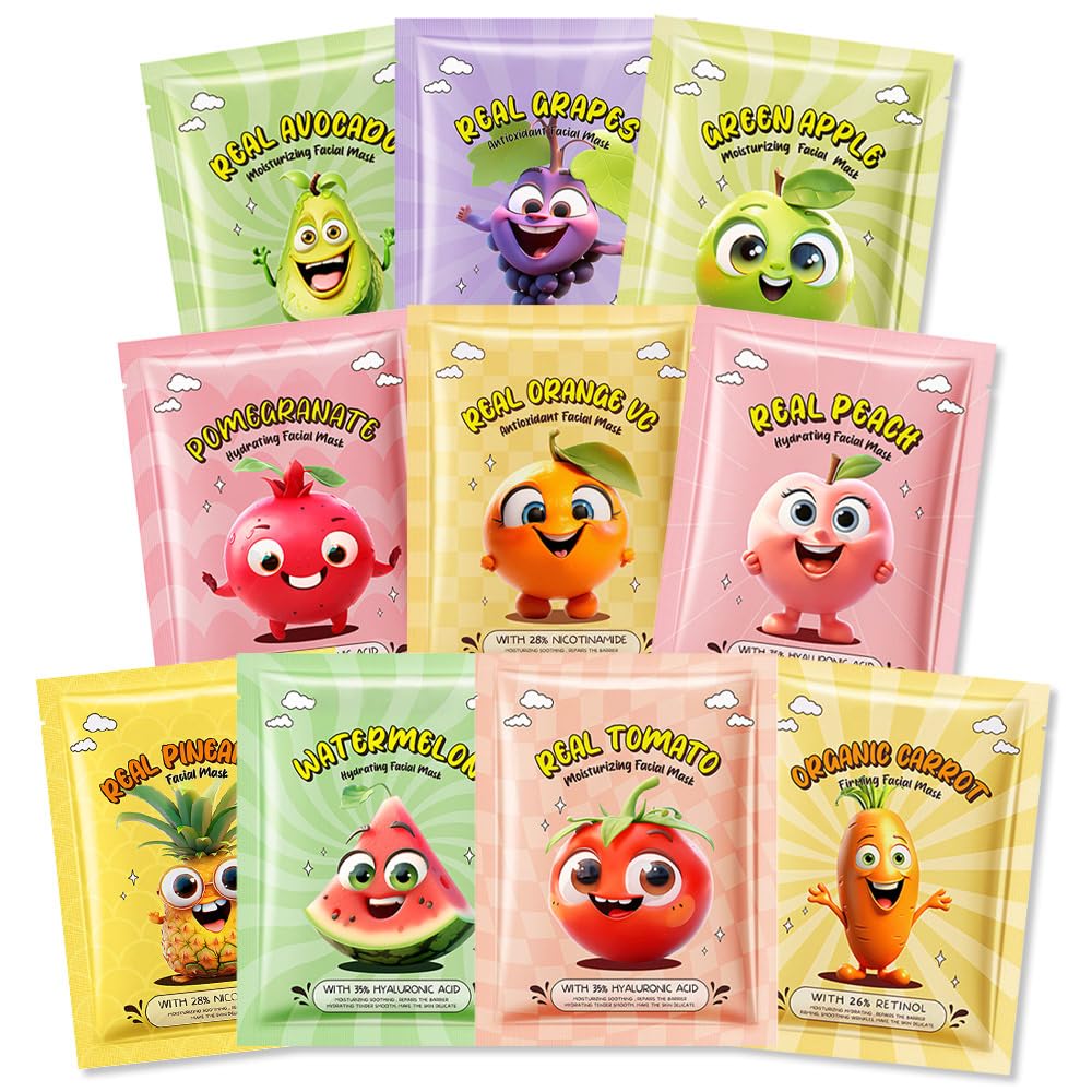 Kaely 10 Pack Fruit Face Masks for Kids