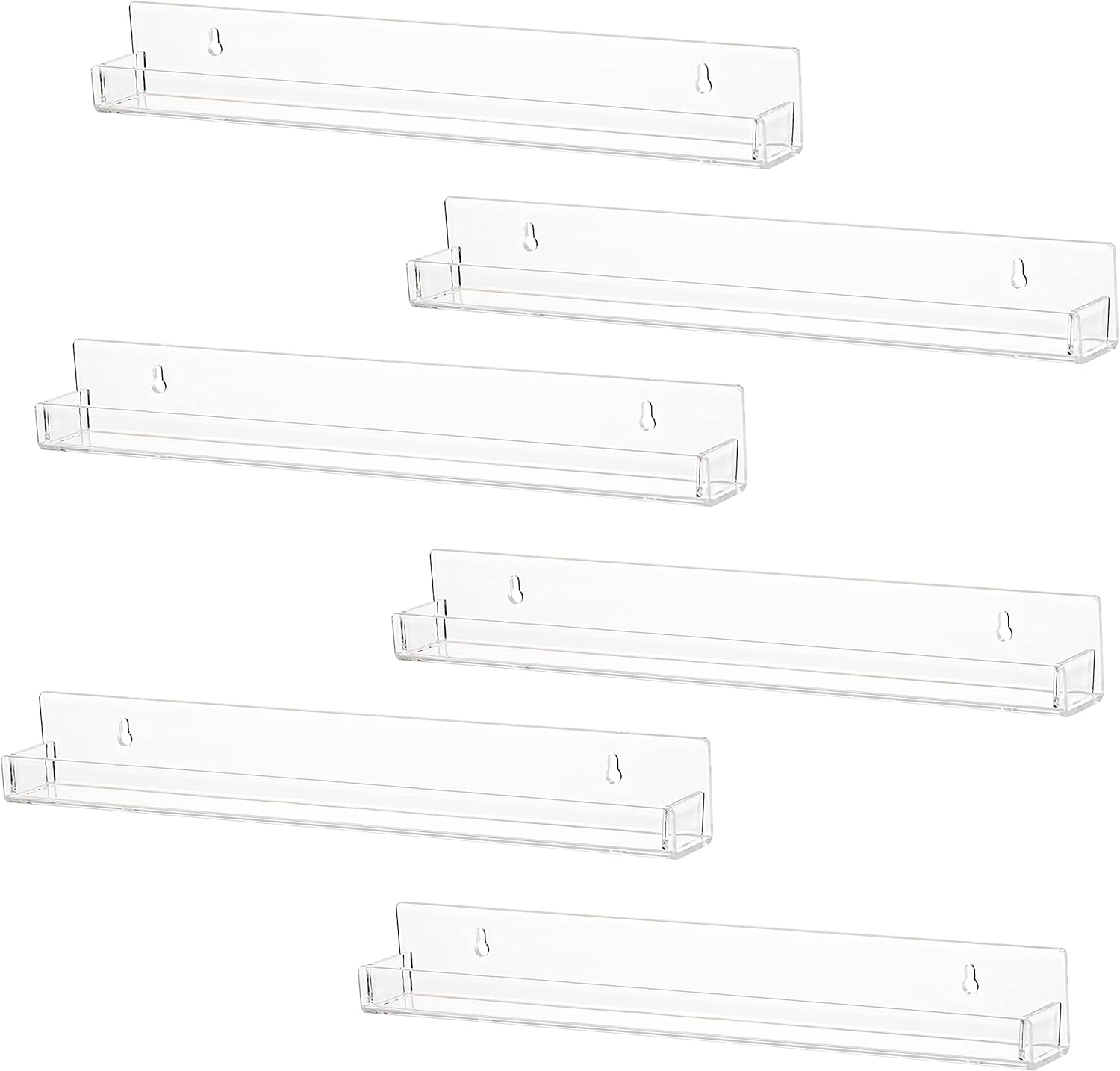 LikeU 6 Pc Clear Acrylic Floating Bookshelf Display