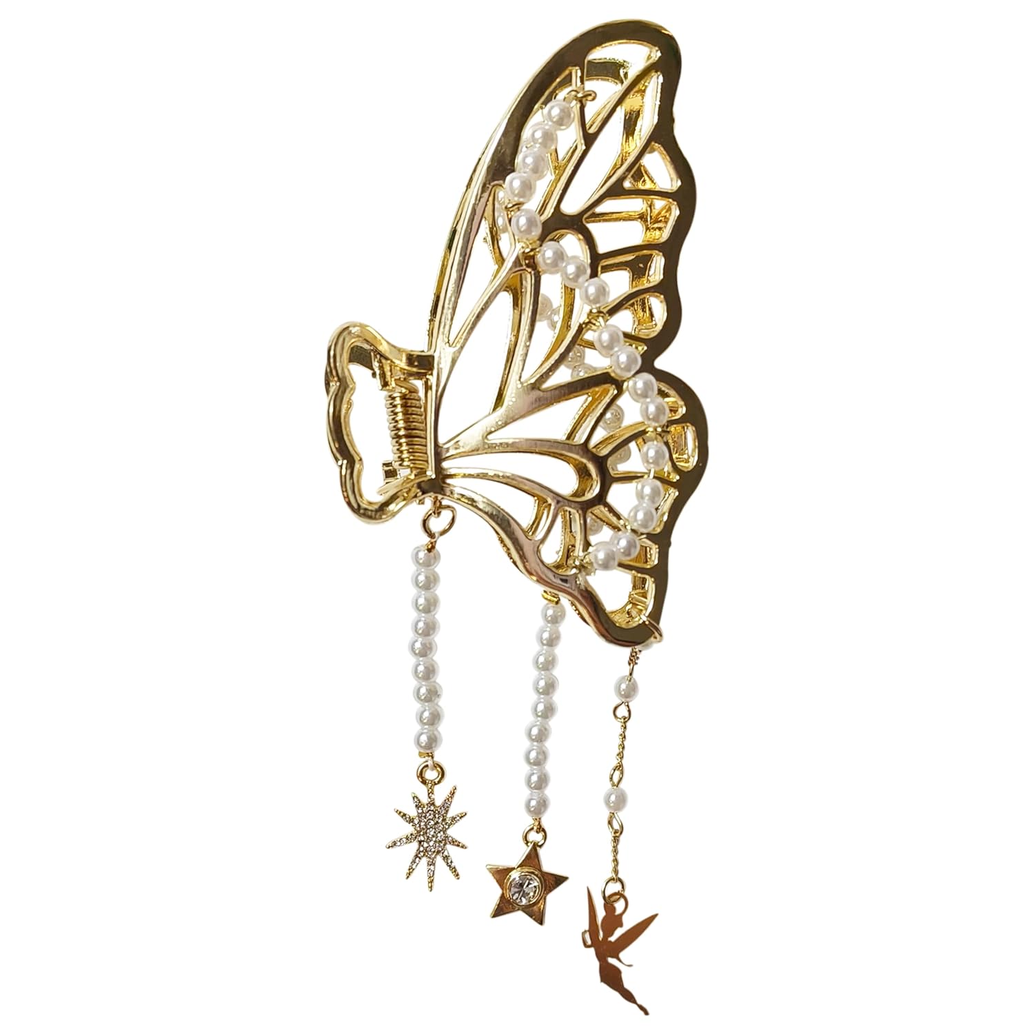 LUV HER Butterfly Hair Claw Clip - Gold with Pearls Charms