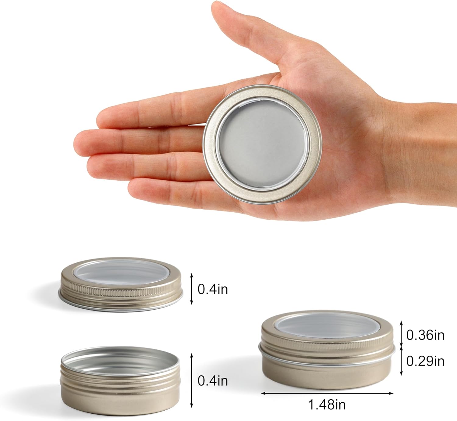 24 Pack 2 Ounce Aluminum Tin Jars with Clear Screw Lid and Labels