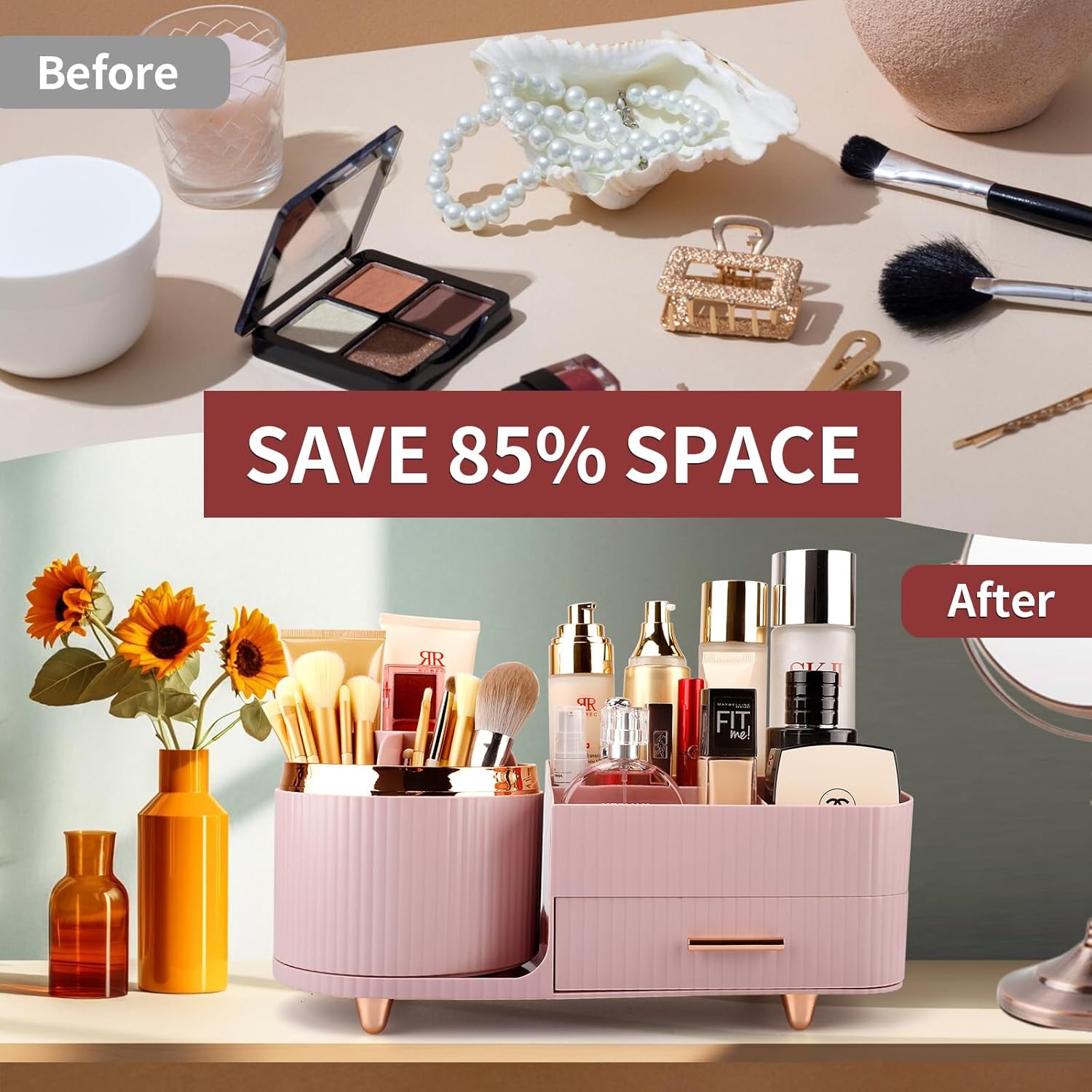 Molutsody Makeup Organizer for Vanity with Drawers