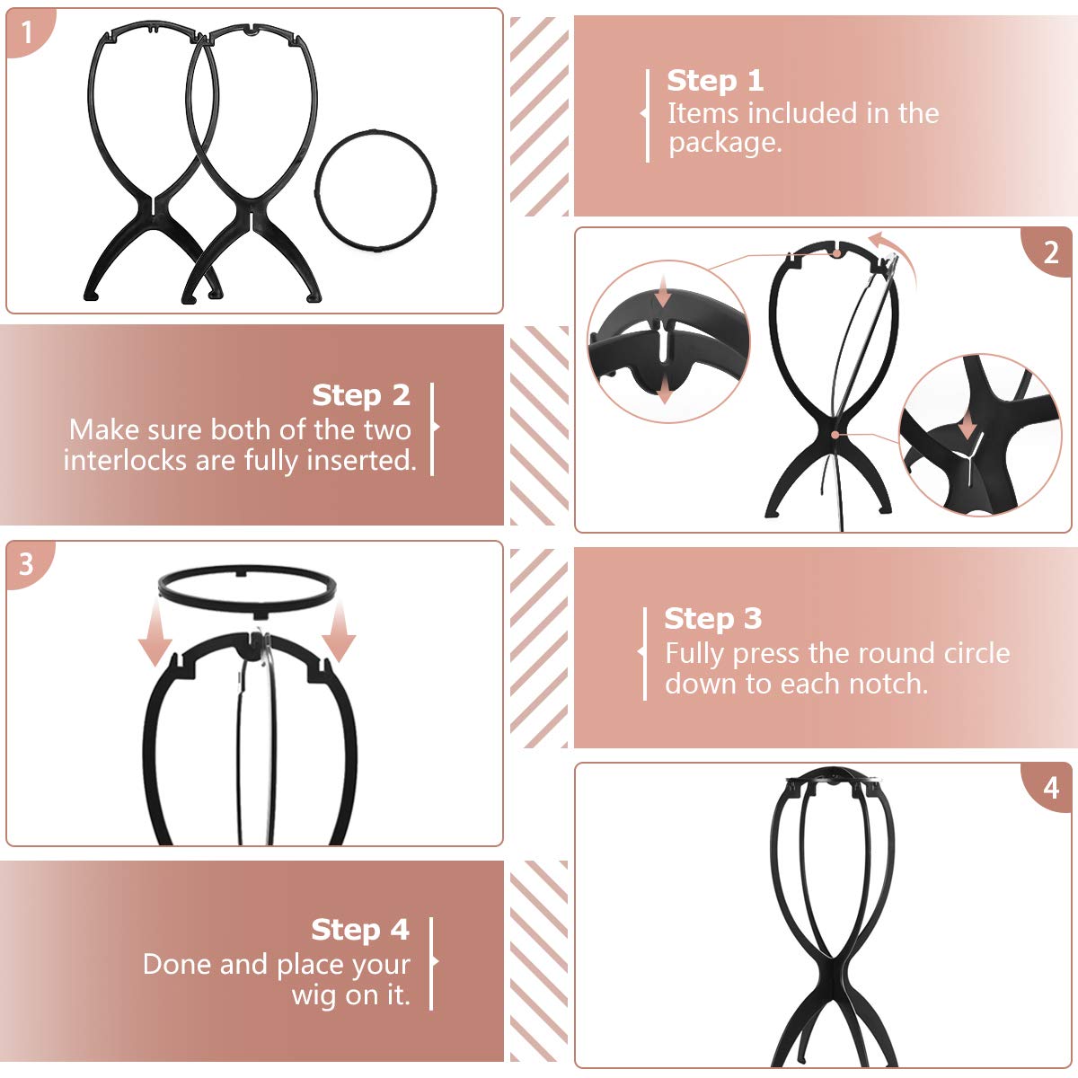 Dreamlover Wig Stand for 3 Wigs Black 142 Inch Height