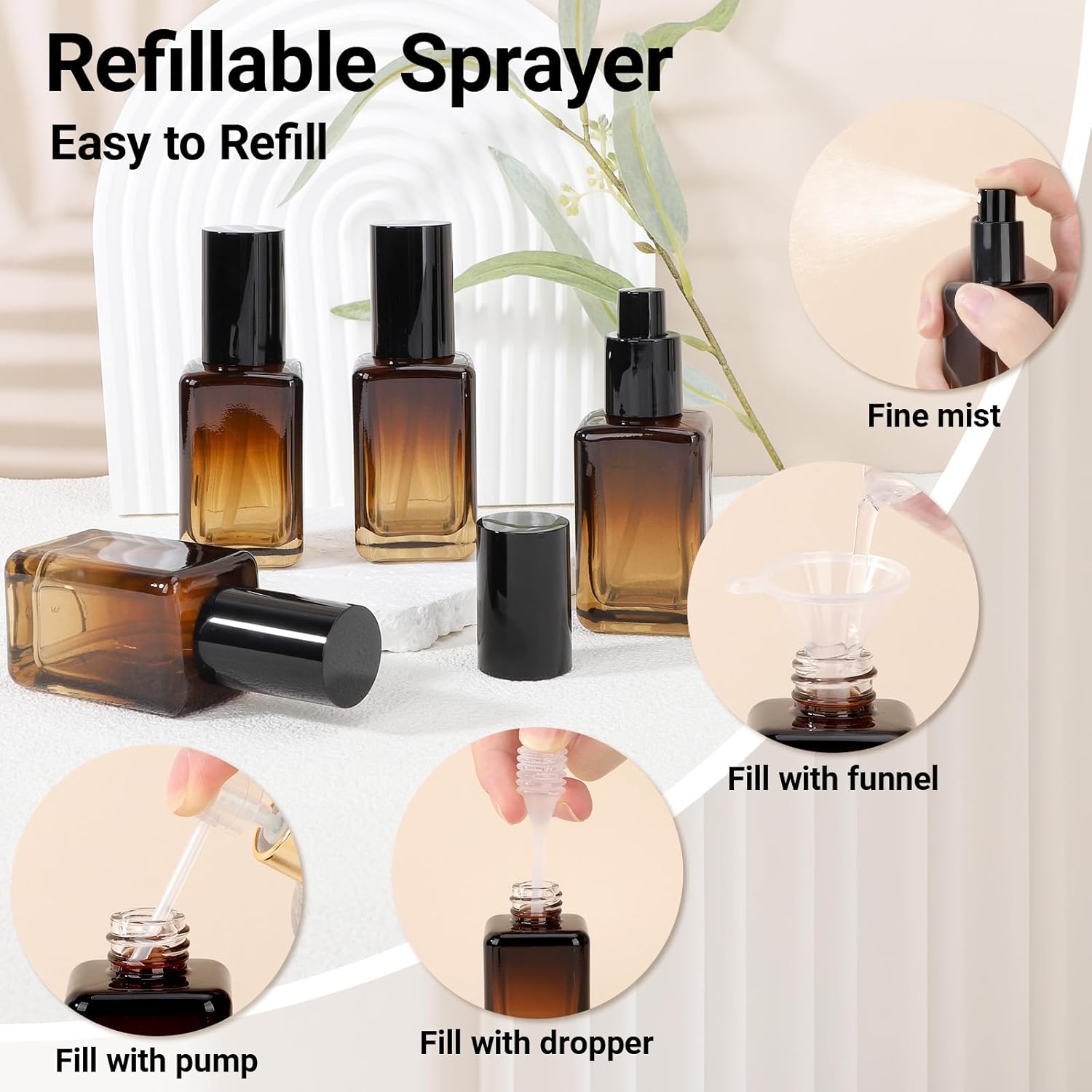 Segbeauty 1oz Amber Glass Spray Bottle 4pcs Set