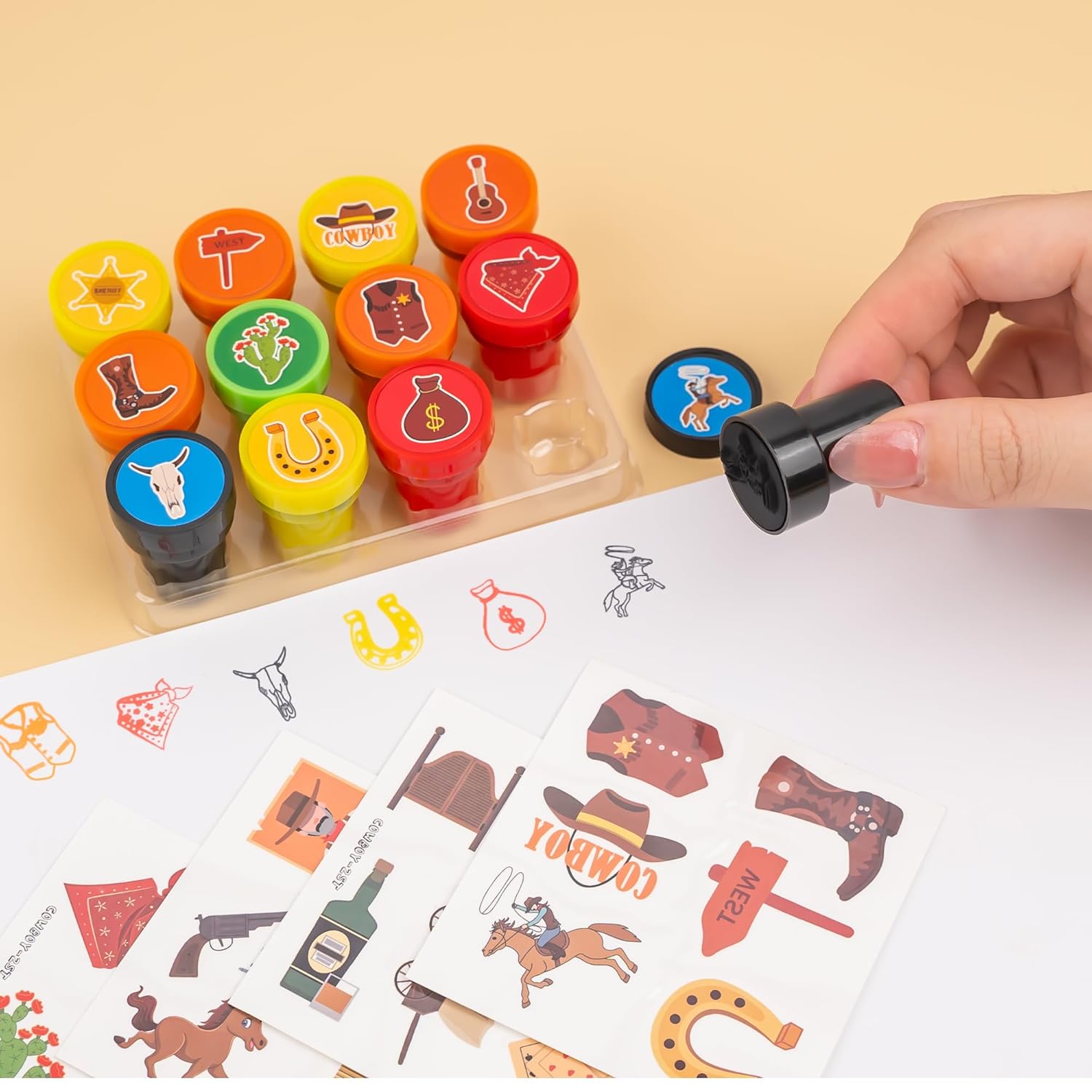 36PCS Cowboy Party Favors with Temp Tattoos and Stamps