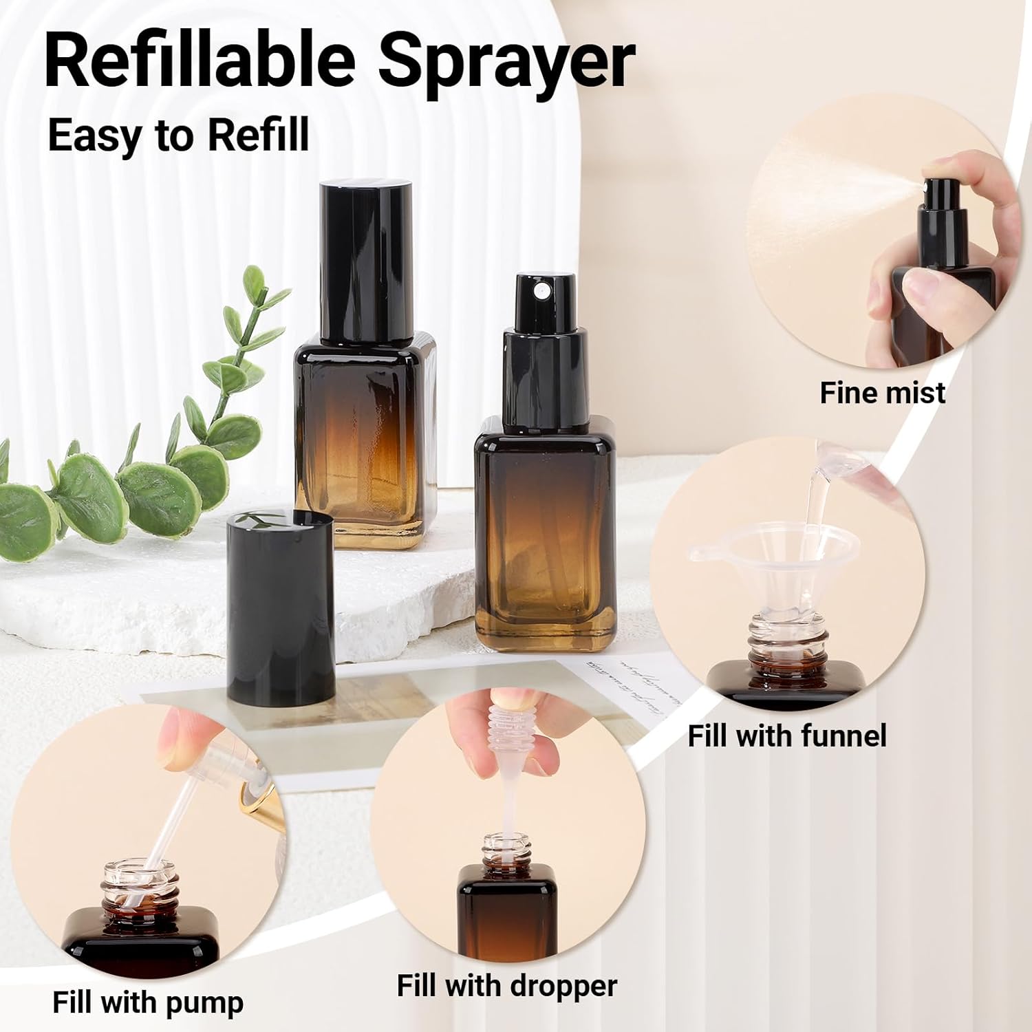Segbeauty 1oz Amber Glass Spray Bottles 2pcs