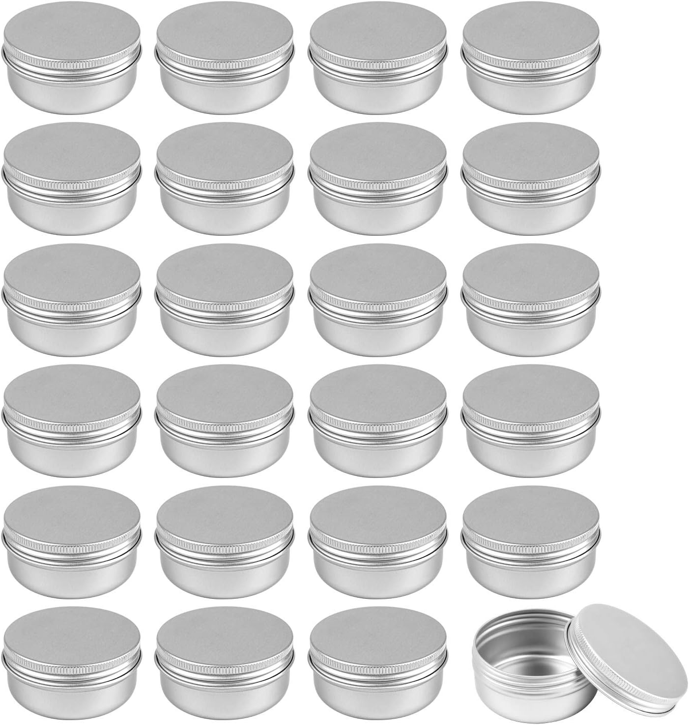 Foraineam 60 Pack Round Aluminum Lip Balm Tins with Screw Top - Silver
