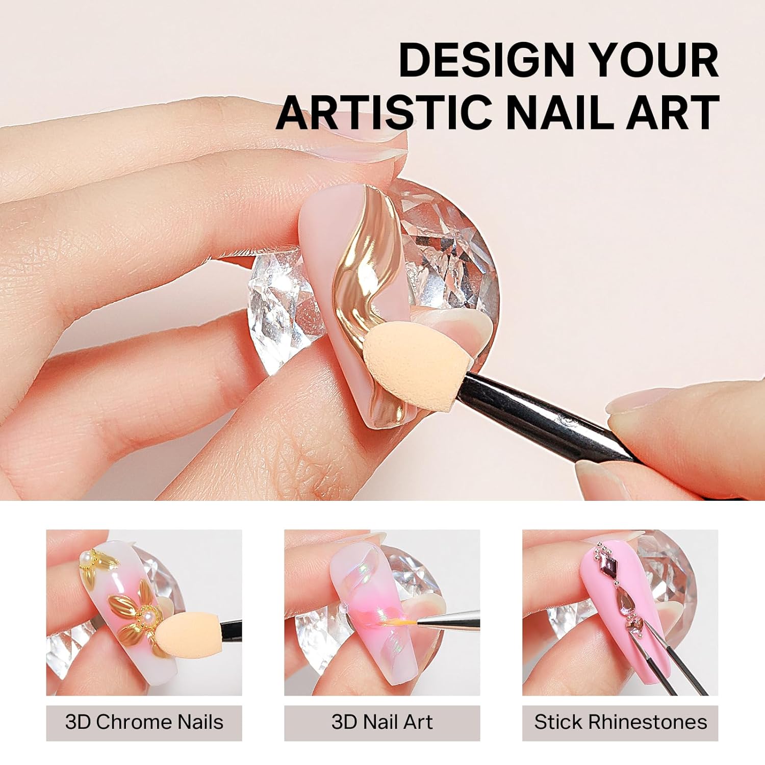 MIZHSE 3D Nail Gel Set with Chrome Powder for Nail Art