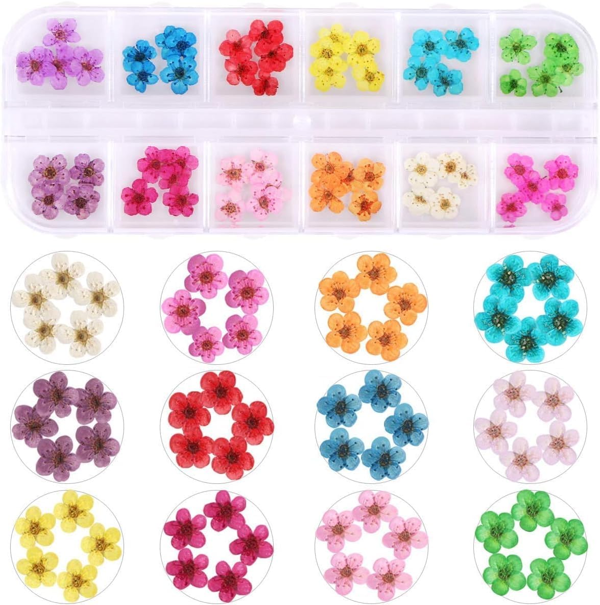 LPOne 60 Pcs 3D Dried Flowers Resin Nail Art Stickers