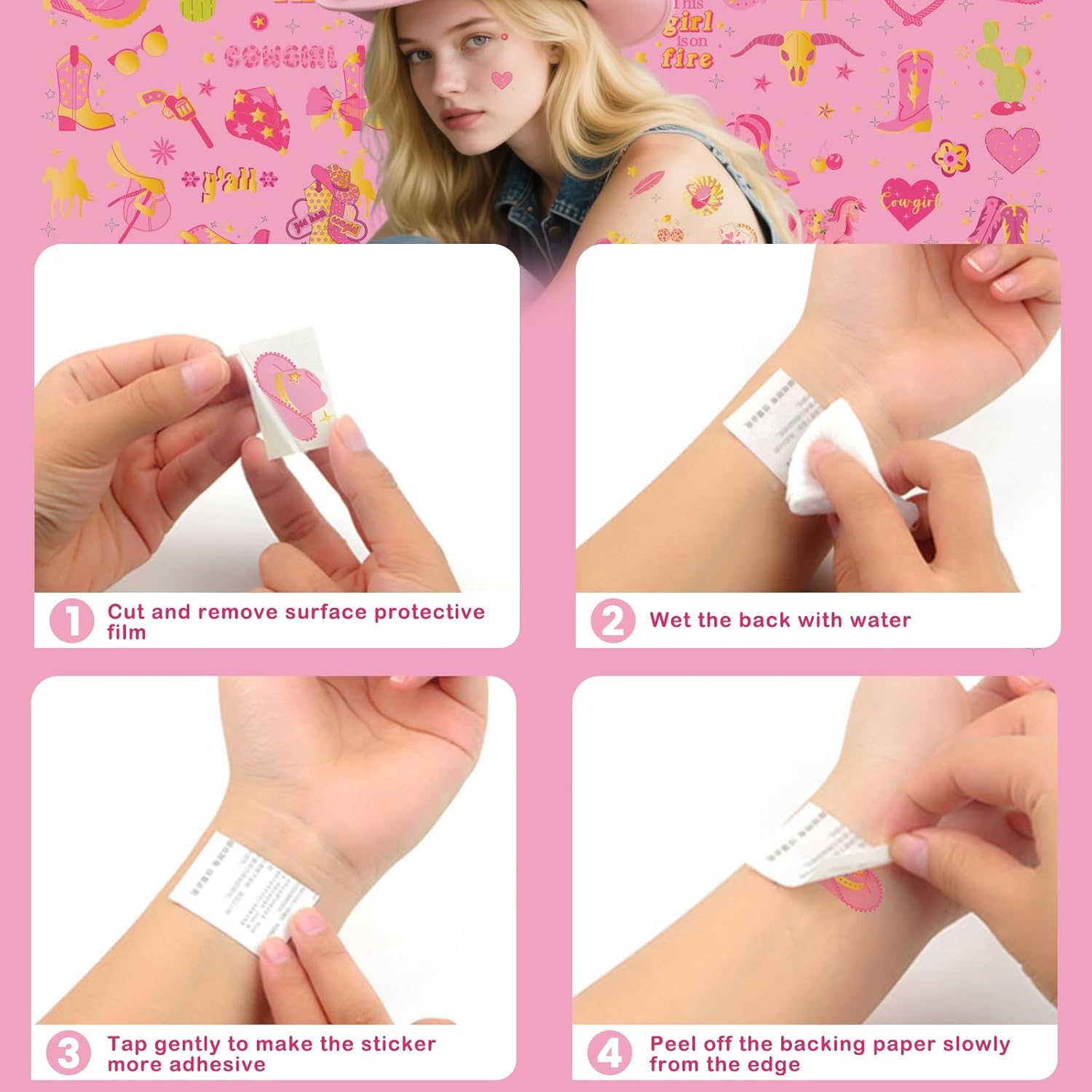 Cowgirl Temporary Tattoos 80 Gold Foil Styles