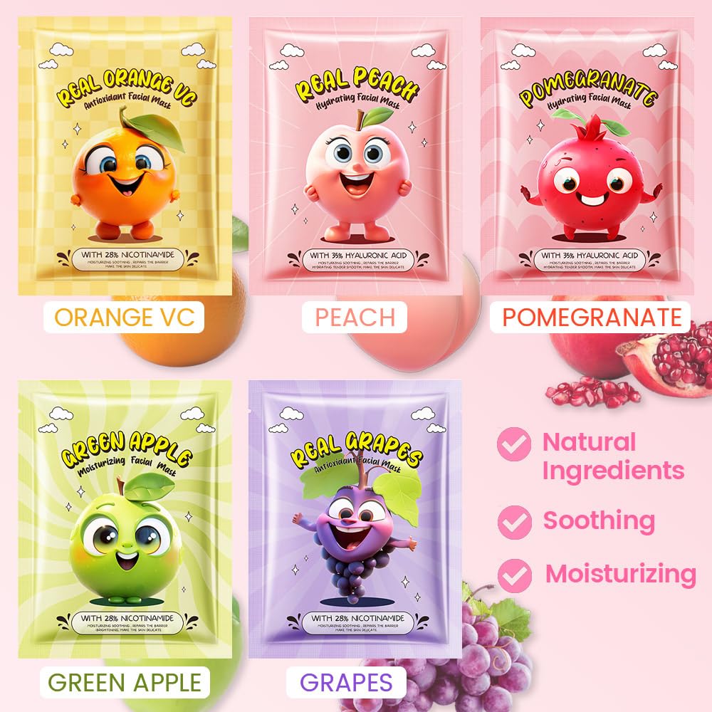 Kaely 10 Pack Fruit Face Masks for Kids